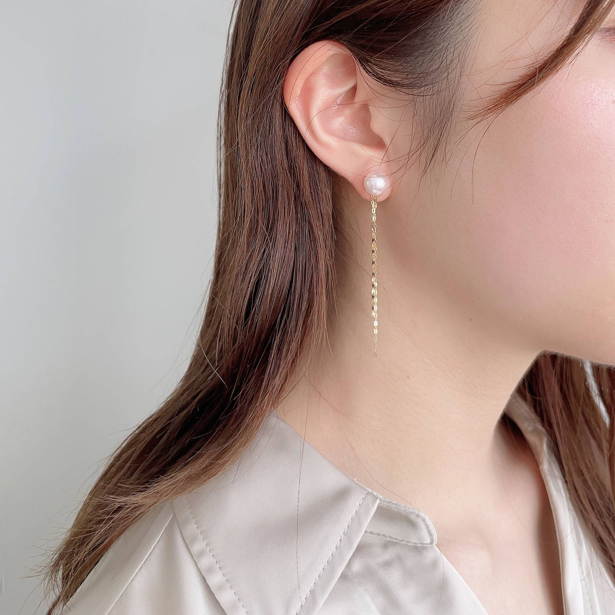 LUXE Akoya Pearl Earrings 8.5-9.0mm K18 with Fringe Charm