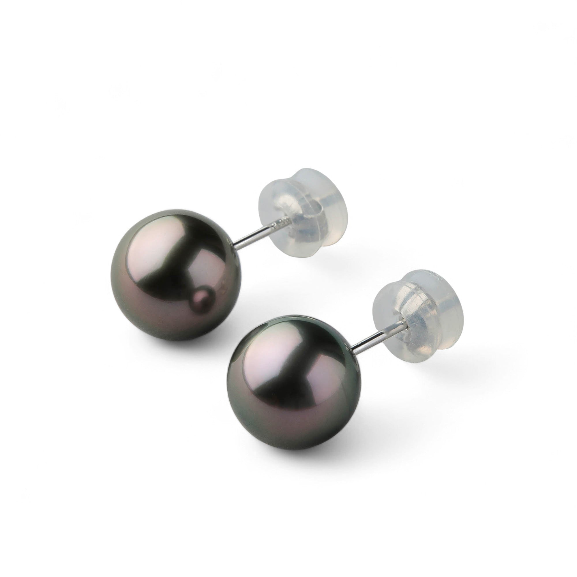 LUXE Tahitian Black Pearl Earrings 9mm+ PT900 -Aurora Lagoon-