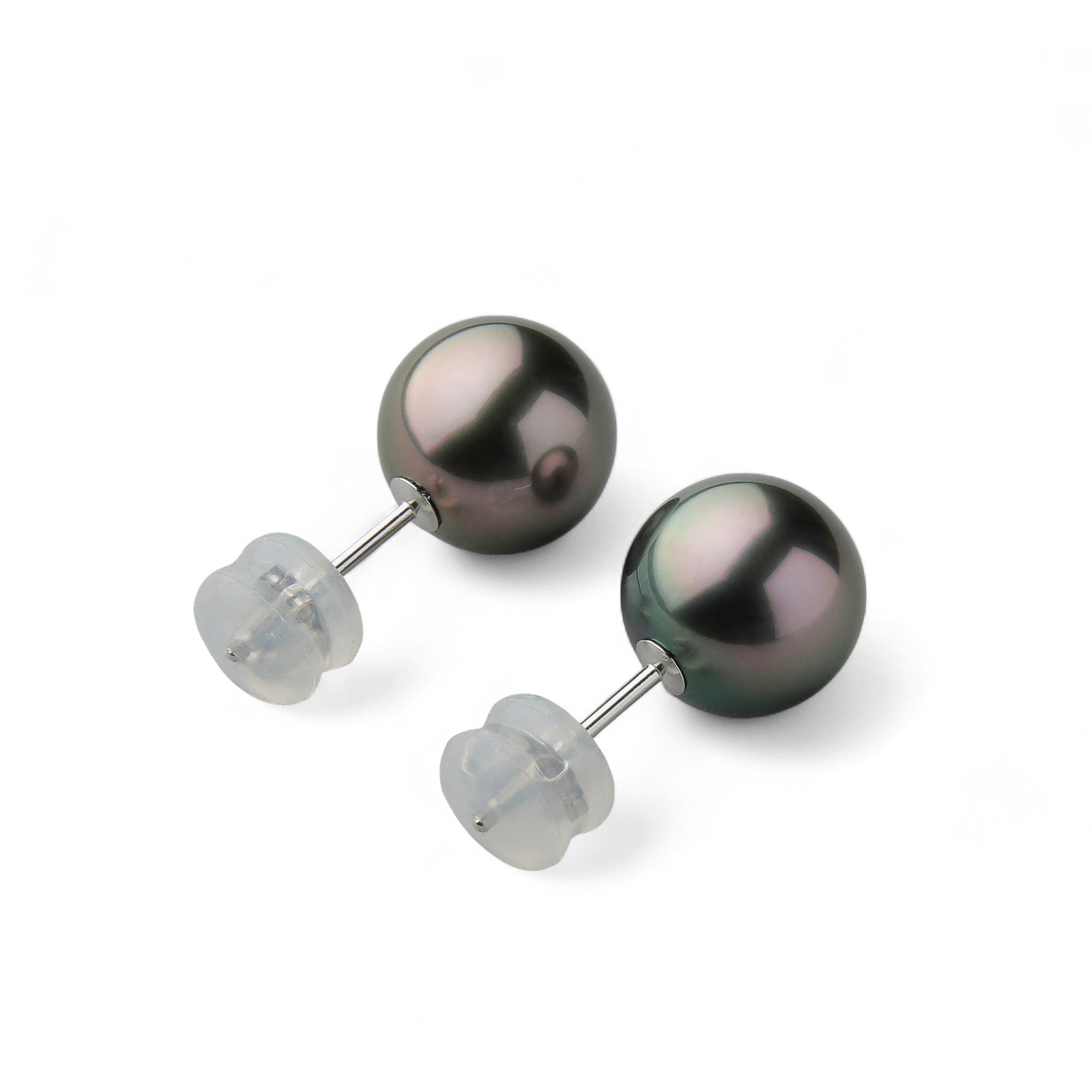 LUXE Tahitian Black Pearl Earrings 9mm+ PT900 -Aurora Lagoon-