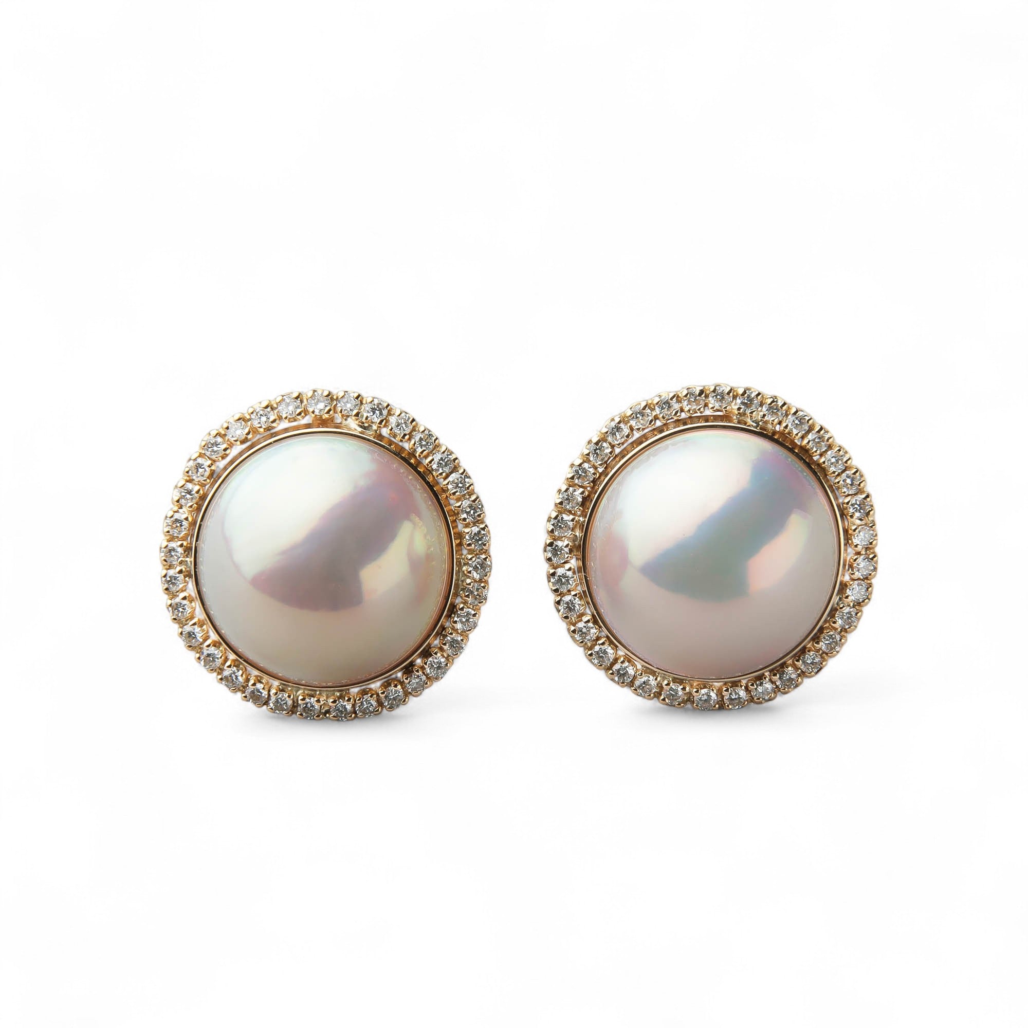 Mabe Pearl Diamond Halo Earrings 13mmUP K18YG