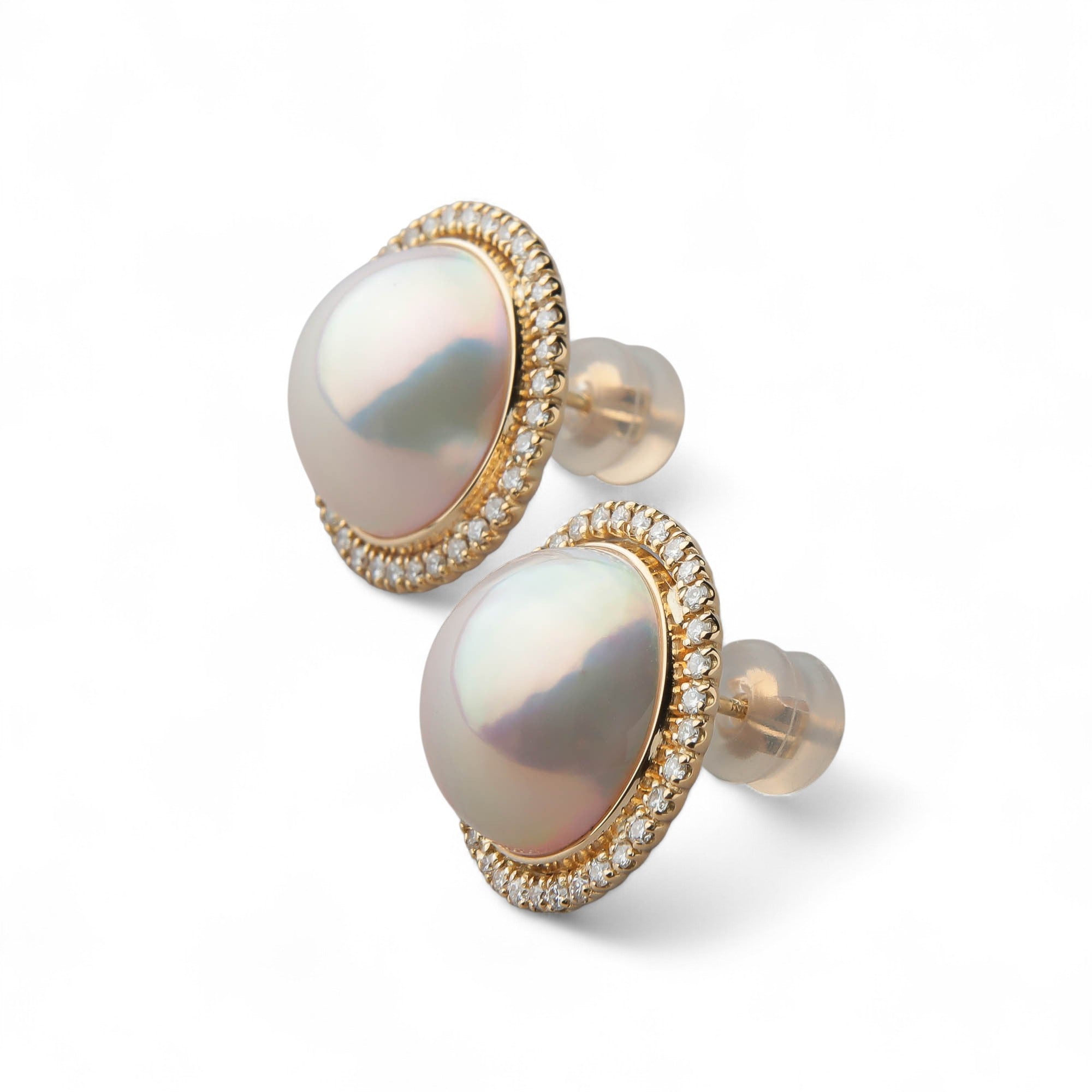 Mabe Pearl Diamond Halo Earrings 13mmUP K18YG