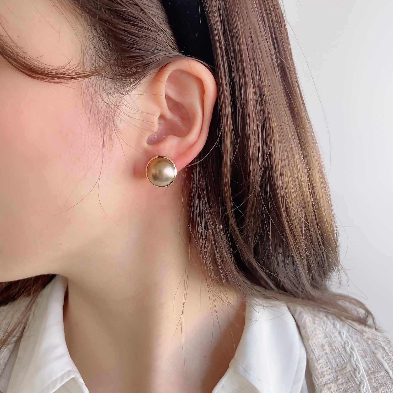 Mabe Pearl Earrings 13mmUP K18YG