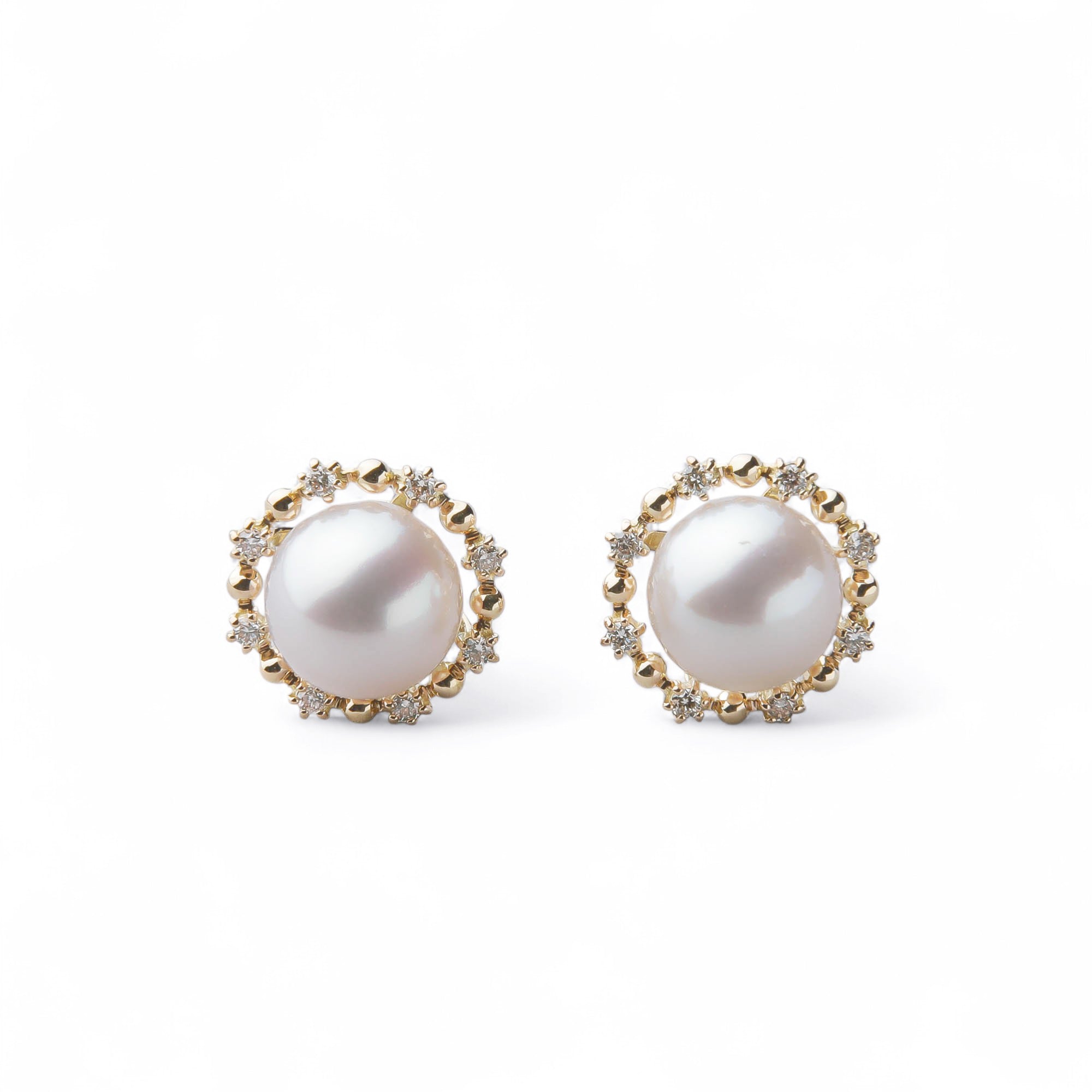 Aurora HANADAMA Akoya Pearl Earrings 7.5-8.0mm K18YG Halo Setting -Premium-