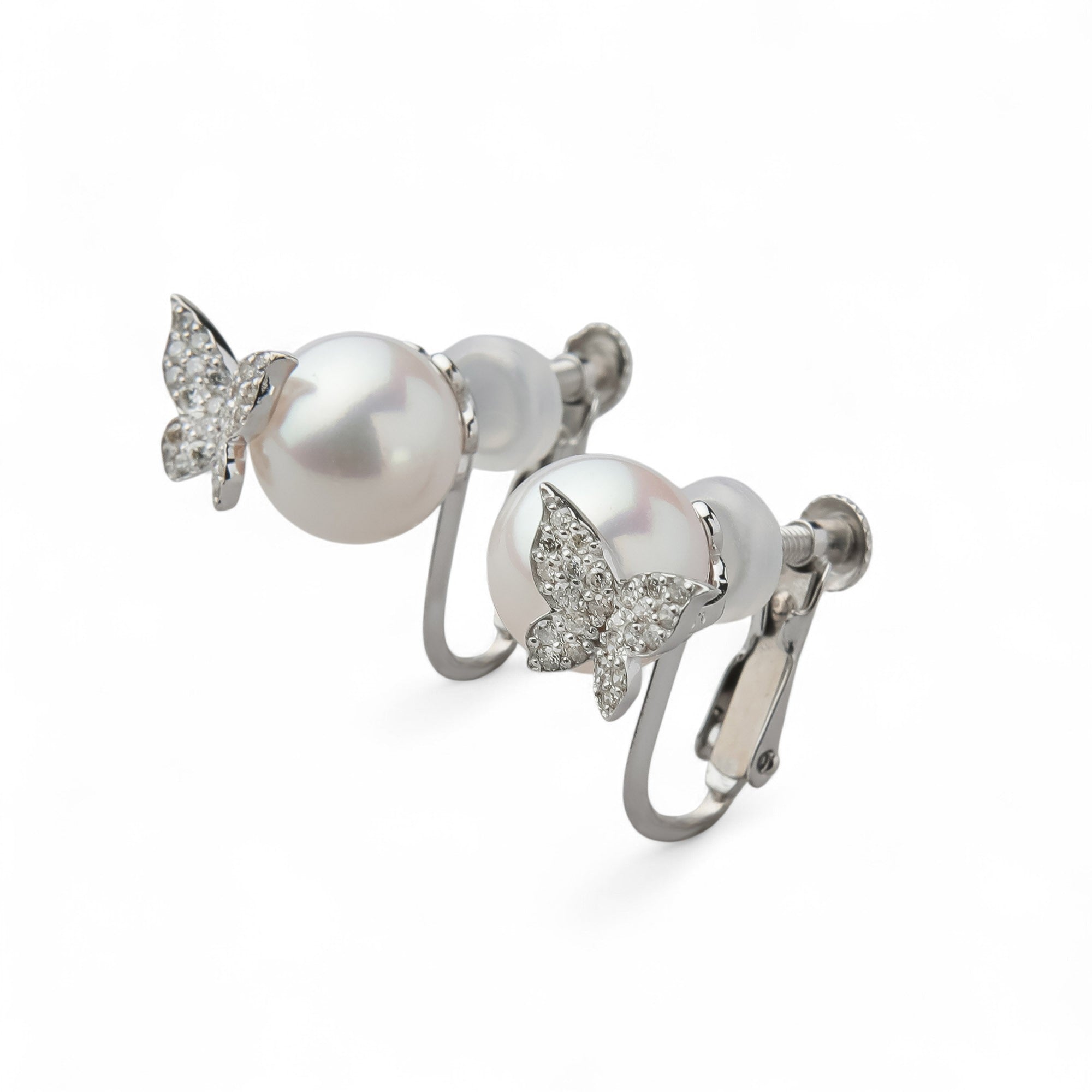 petit amie Akoya Pearl Butterfly Clip-on Earrings 7.5-8.0mm K18WG