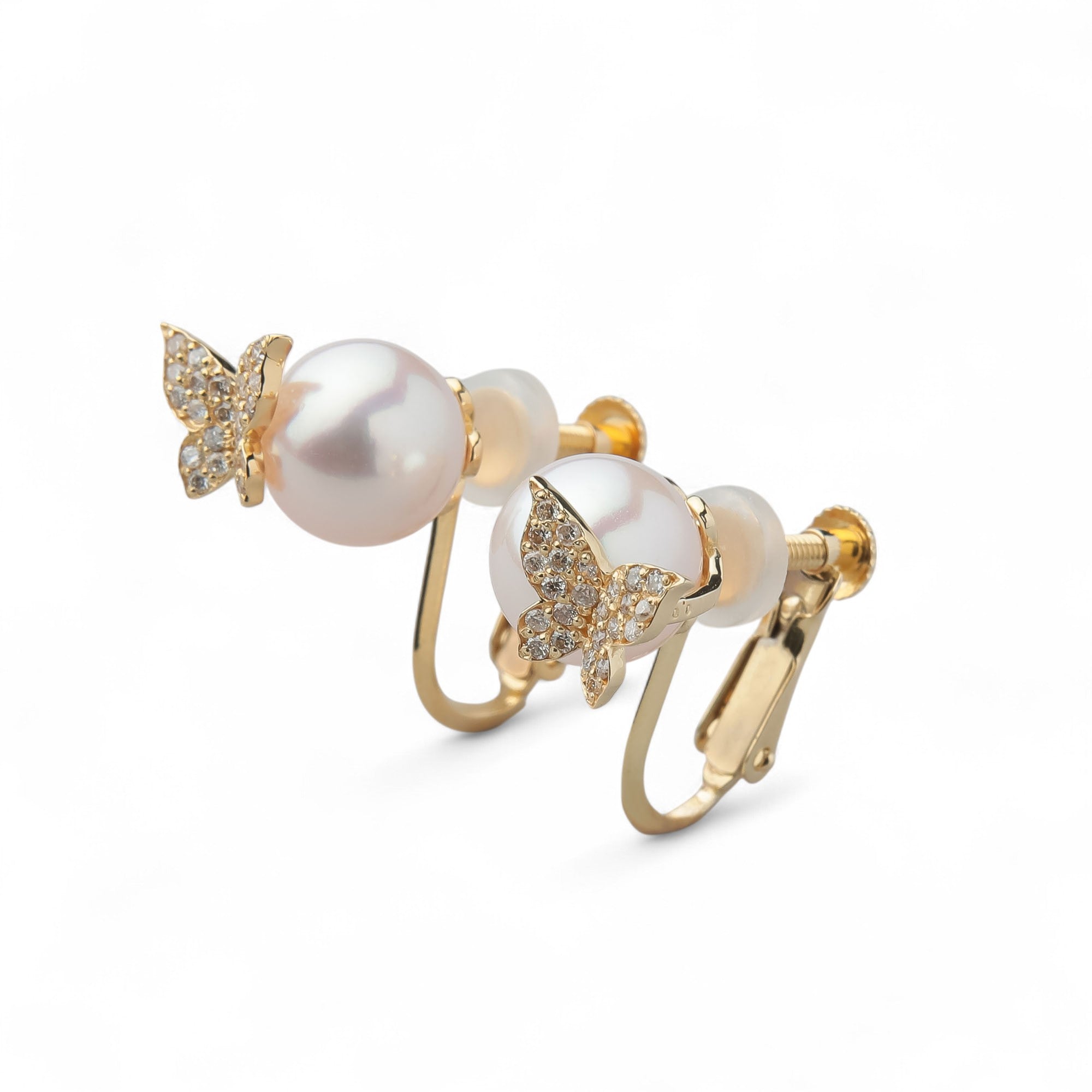 petit amie Akoya Pearl Butterfly Clip-on Earrings 7.5-8.0mm K18YG