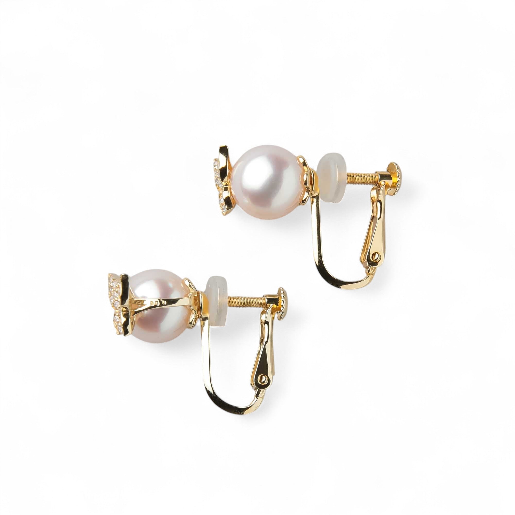 petit amie Akoya Pearl Butterfly Clip-on Earrings 7.5-8.0mm K18YG