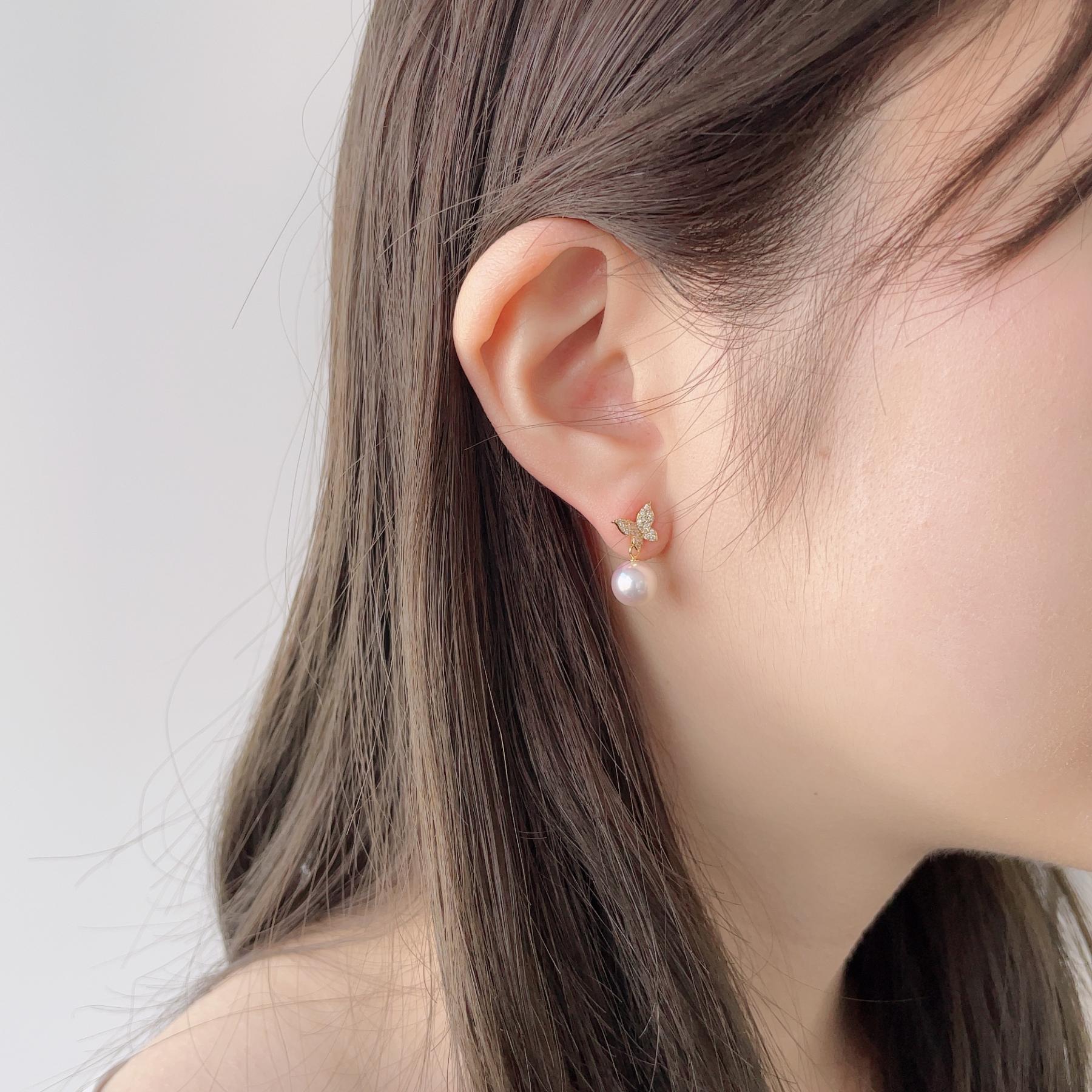 petit amie 日本阿古屋珍珠蝴蝶耳环 7.5-8.0 毫米 K18YG