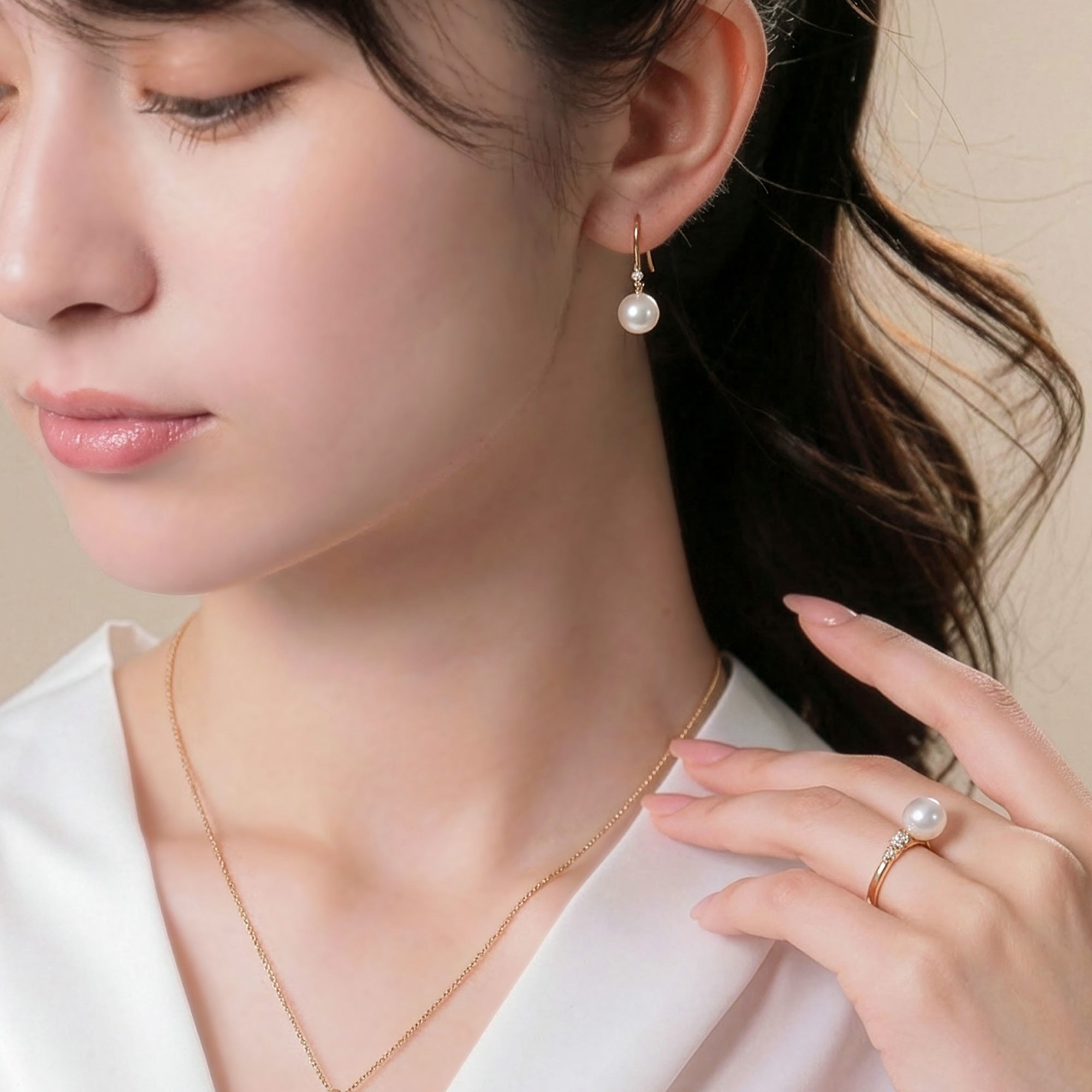 Aurora HANADAMA Akoya珍珠鉤耳環 8.0–8.5mm K18YG