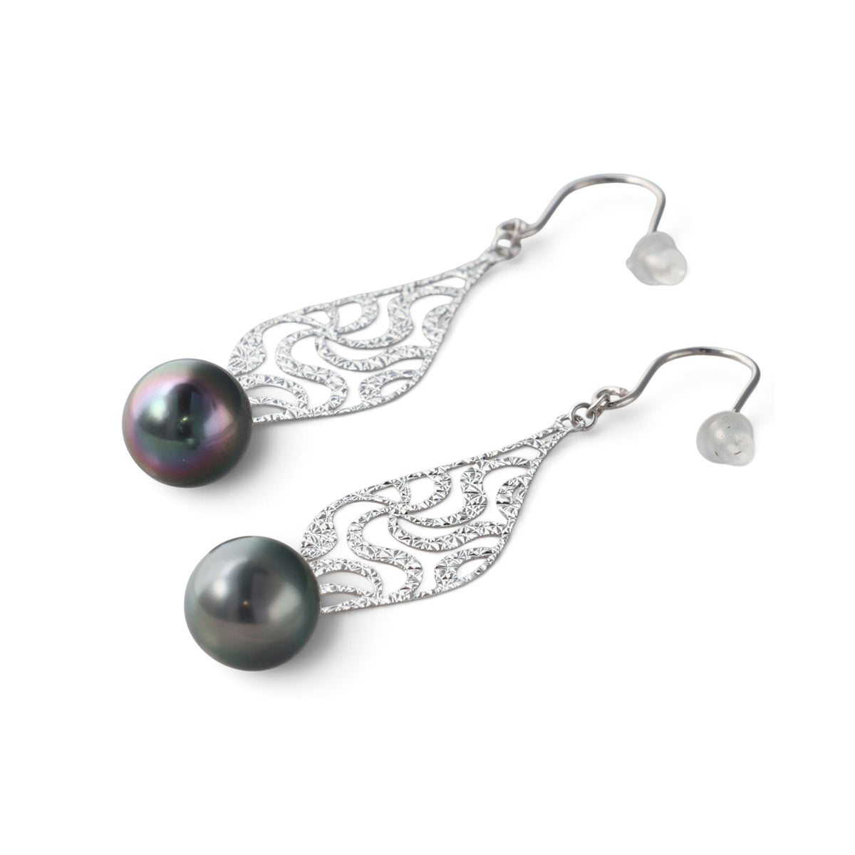 LUXE Tahitian Black Pearl Earrings 9mmUP K18WG