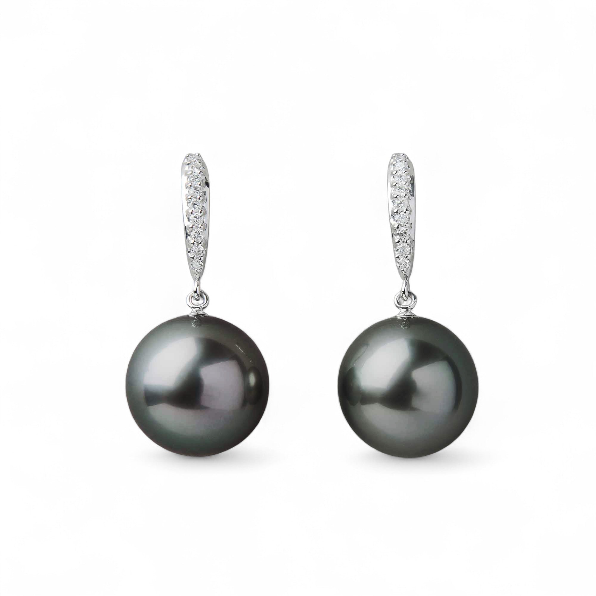 Tahitian Black Pearl Earrings 11mm PT900 -Aurora Lagoon-