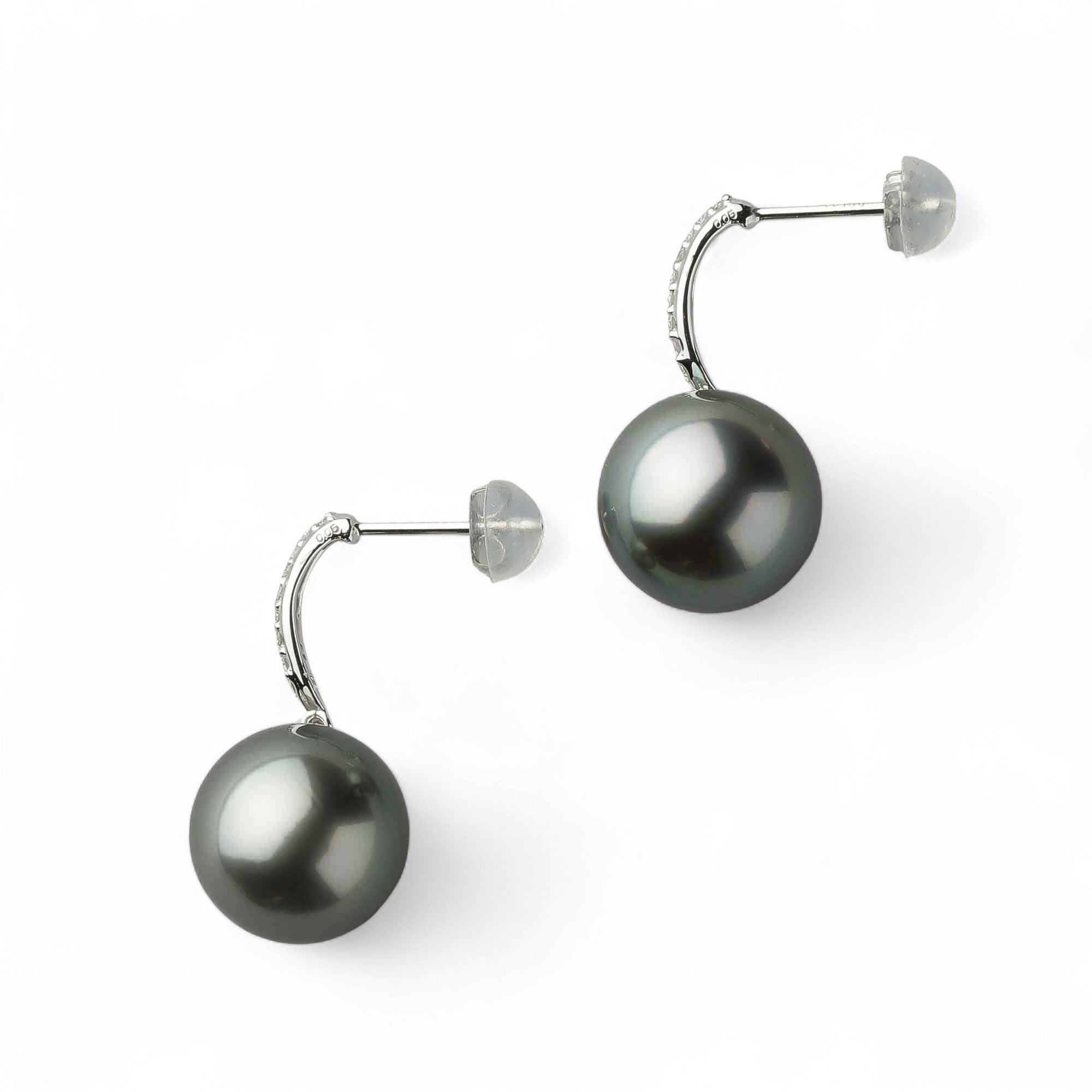 Tahitian Black Pearl Earrings 11mm PT900 -Aurora Lagoon-