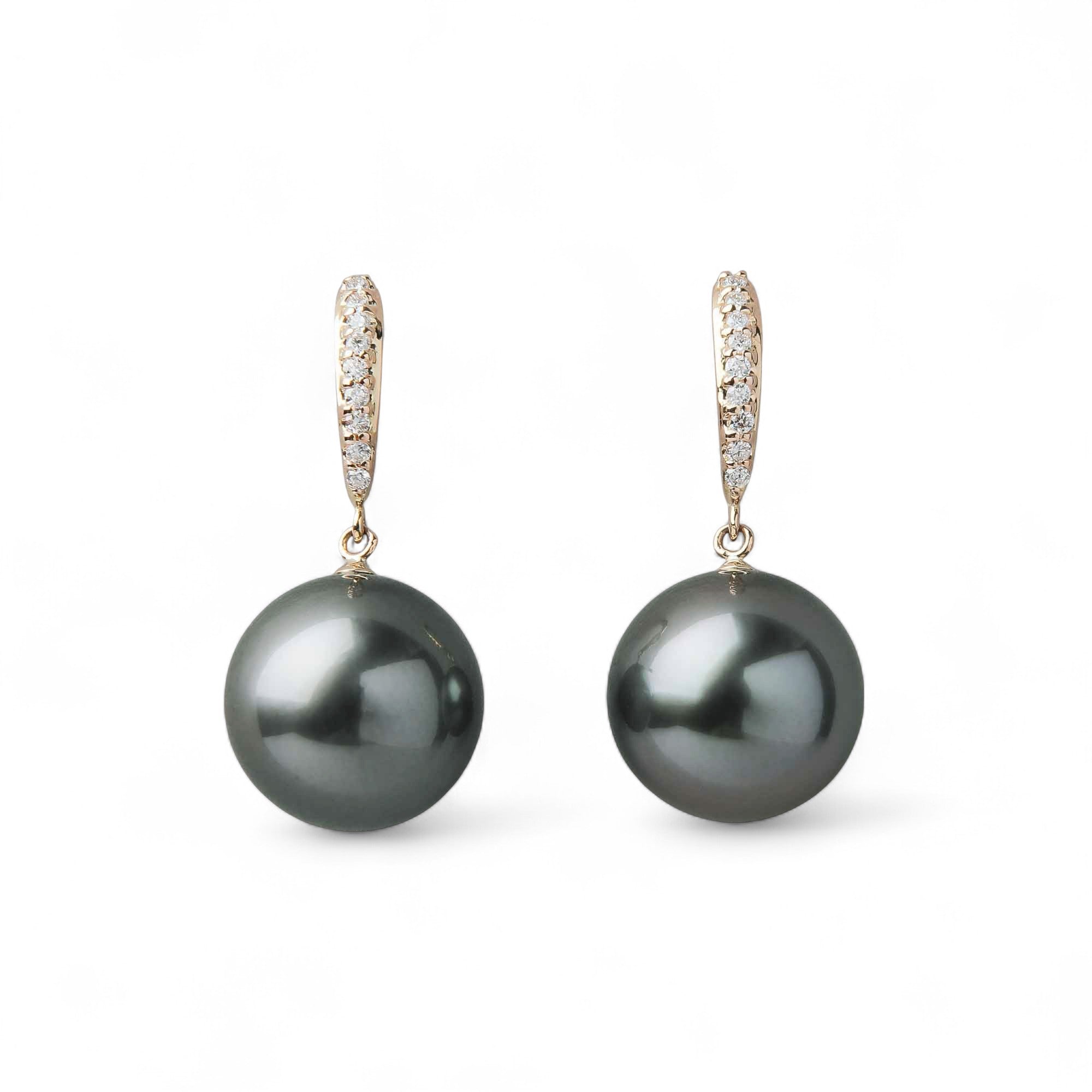 Tahitian Black Pearl Earrings 11mm K18 Yellow Gold -Aurora Lagoon-