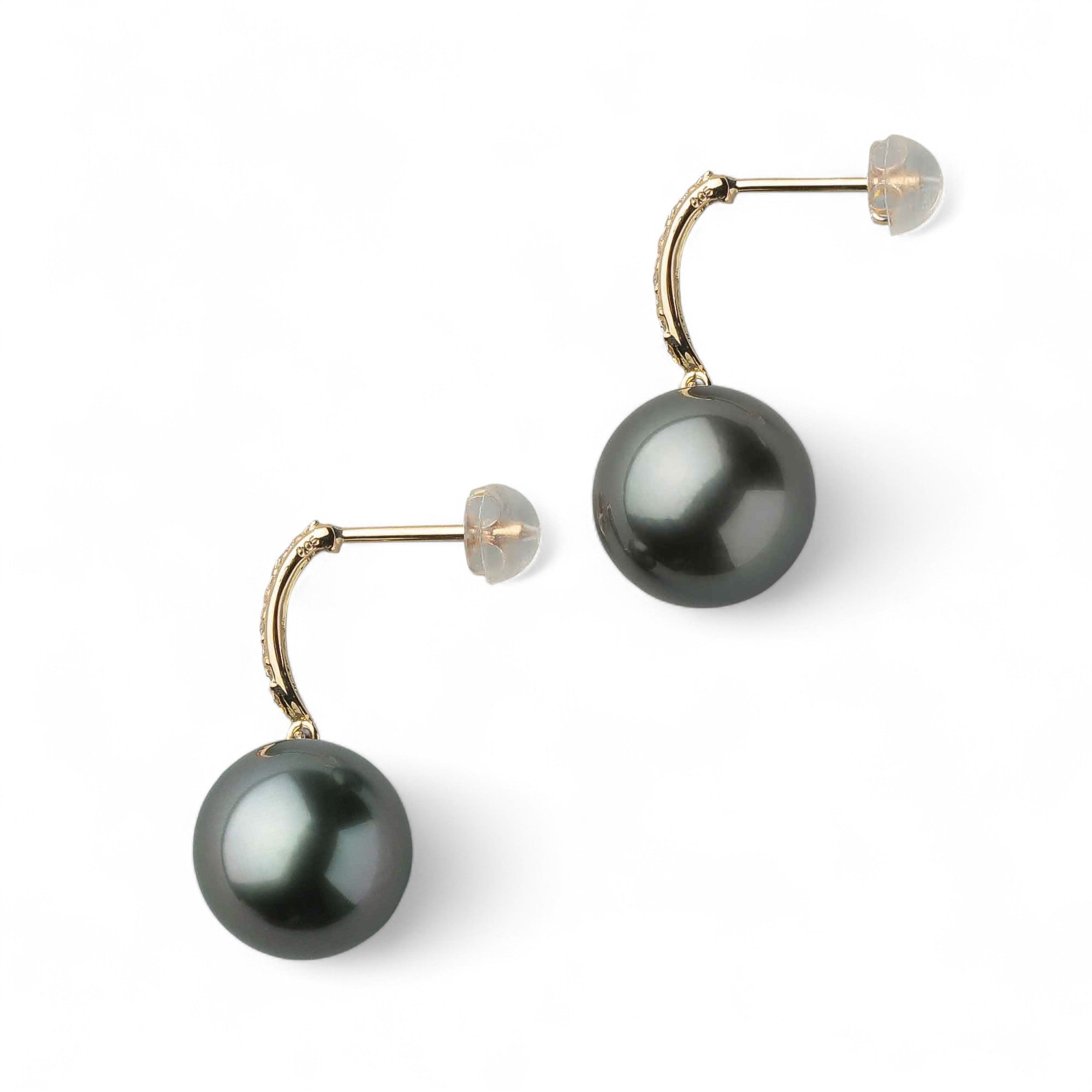 Tahitian Black Pearl Earrings 11mm K18 Yellow Gold -Aurora Lagoon-