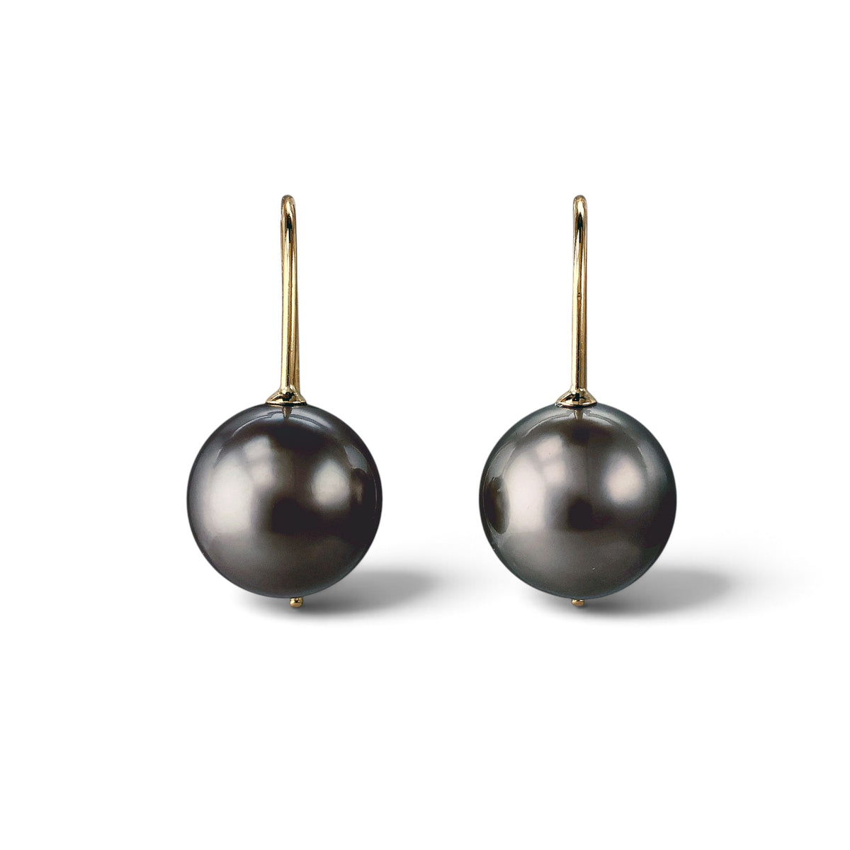 LUXE Tahitian Black Pearl Hook Earrings 9mmUP K14WG/K18YG