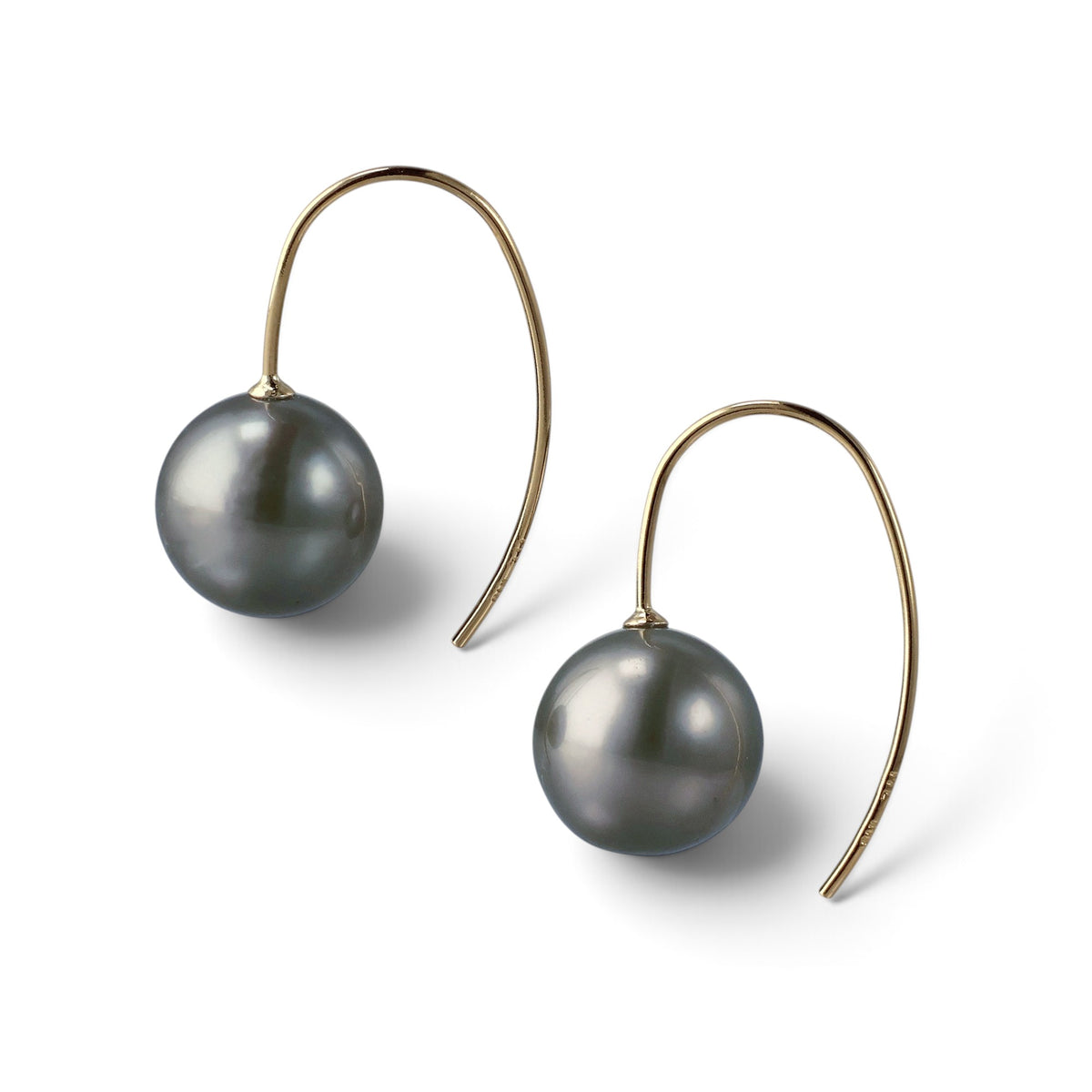 LUXE Tahitian Black Pearl Hook Earrings 9mmUP K14WG/K18YG