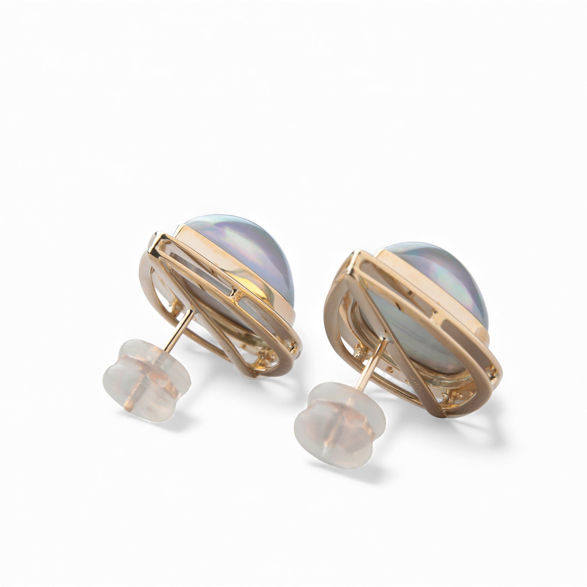 Mabe珍珠耳環 – 水滴形 11mm+ K18YG 極光藍