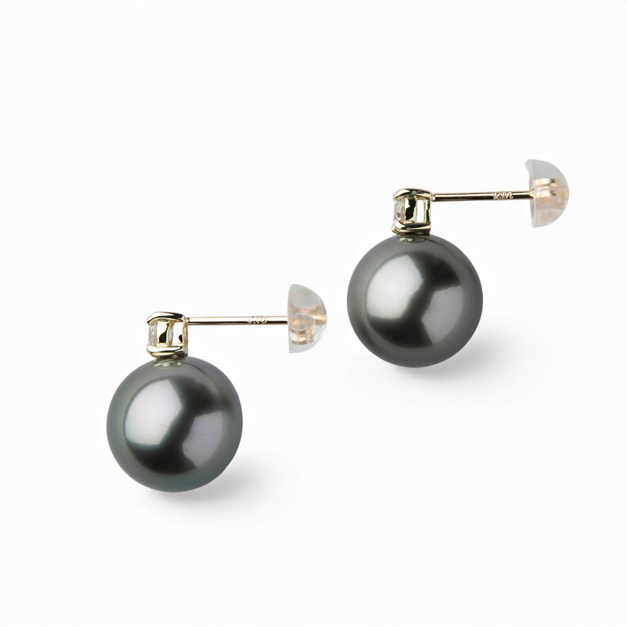 奢华大溪地黑珍珠耳环 9mm+ PT900/K18YG