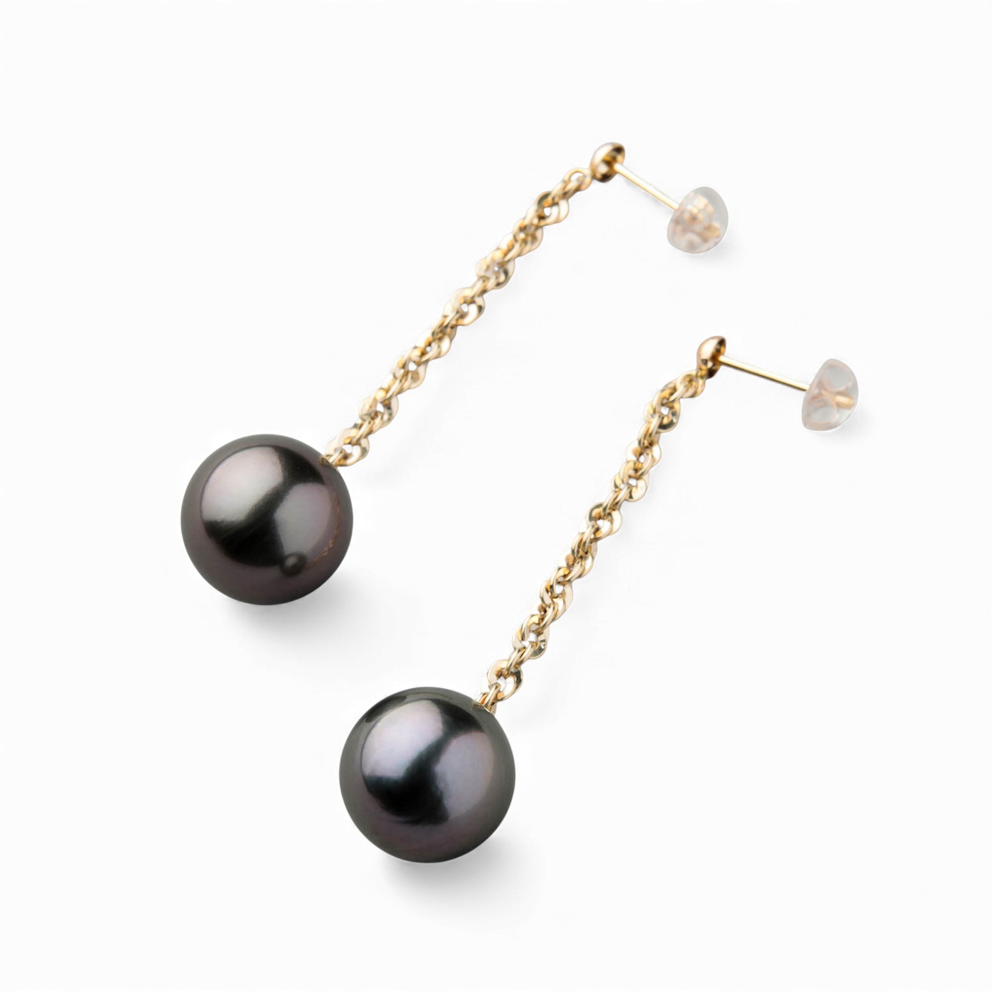 大溪地黑珍珠链耳环 11mm+ K18YG