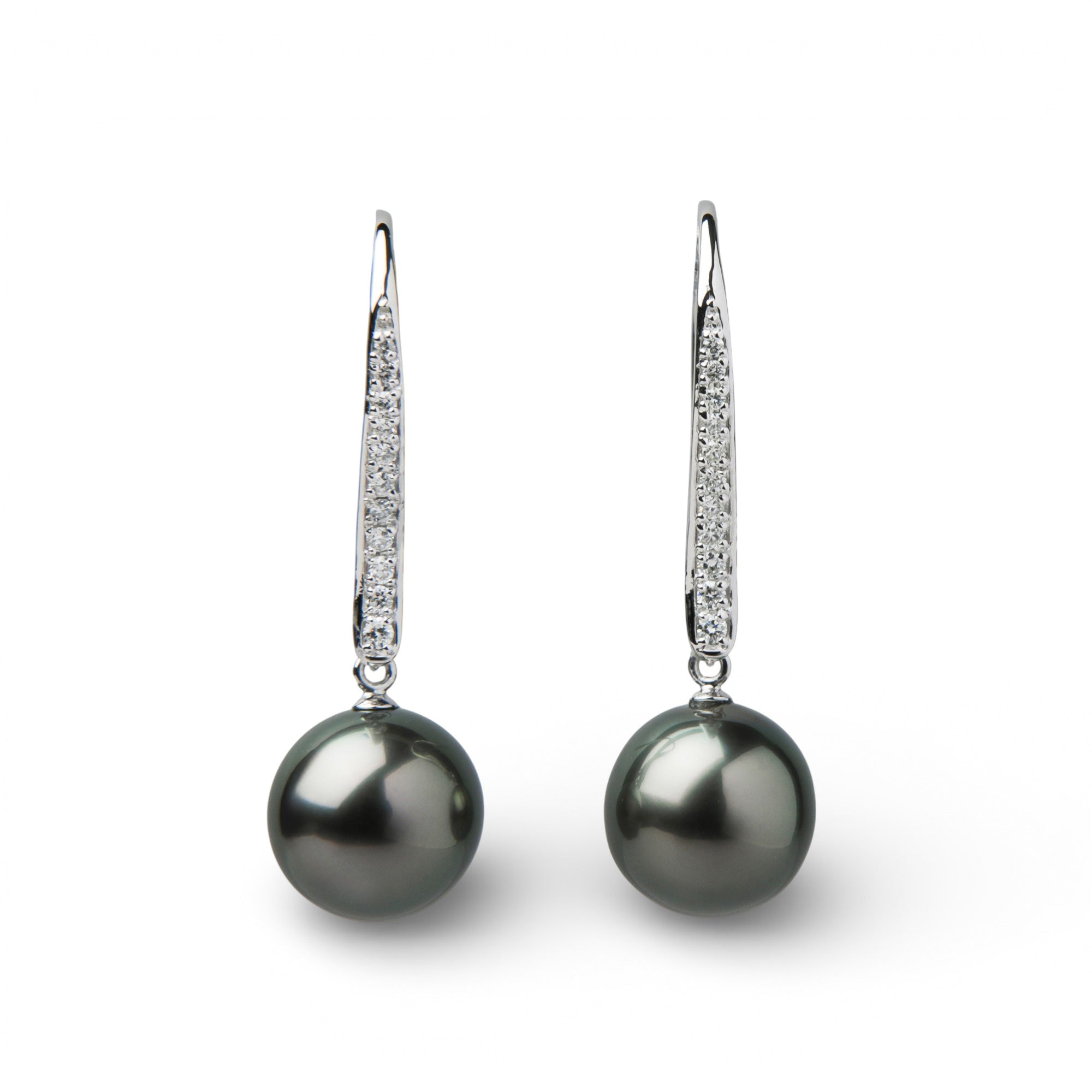 LUXE Tahitian Black Pearl Hook Earrings 9mmUP PT900/K18YG