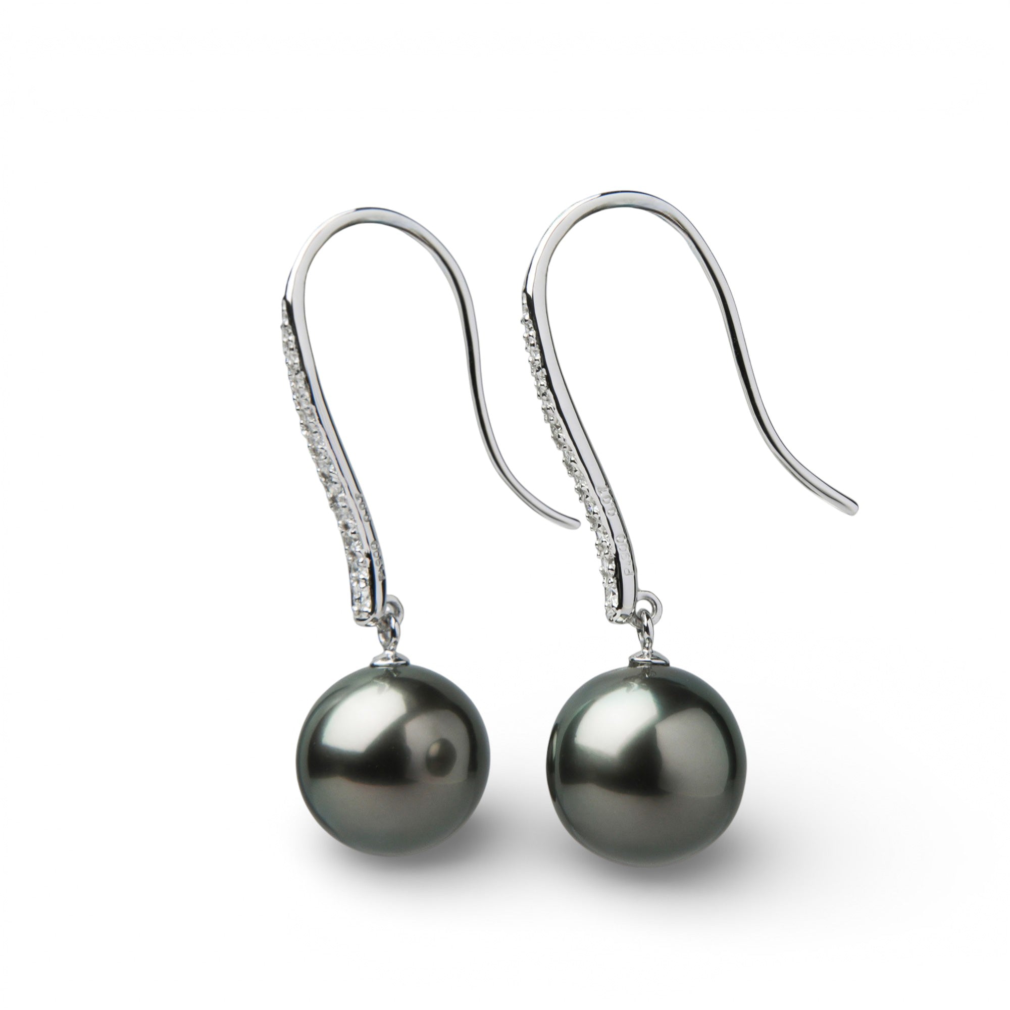 LUXE Tahitian Black Pearl Hook Earrings 9mmUP PT900/K18YG