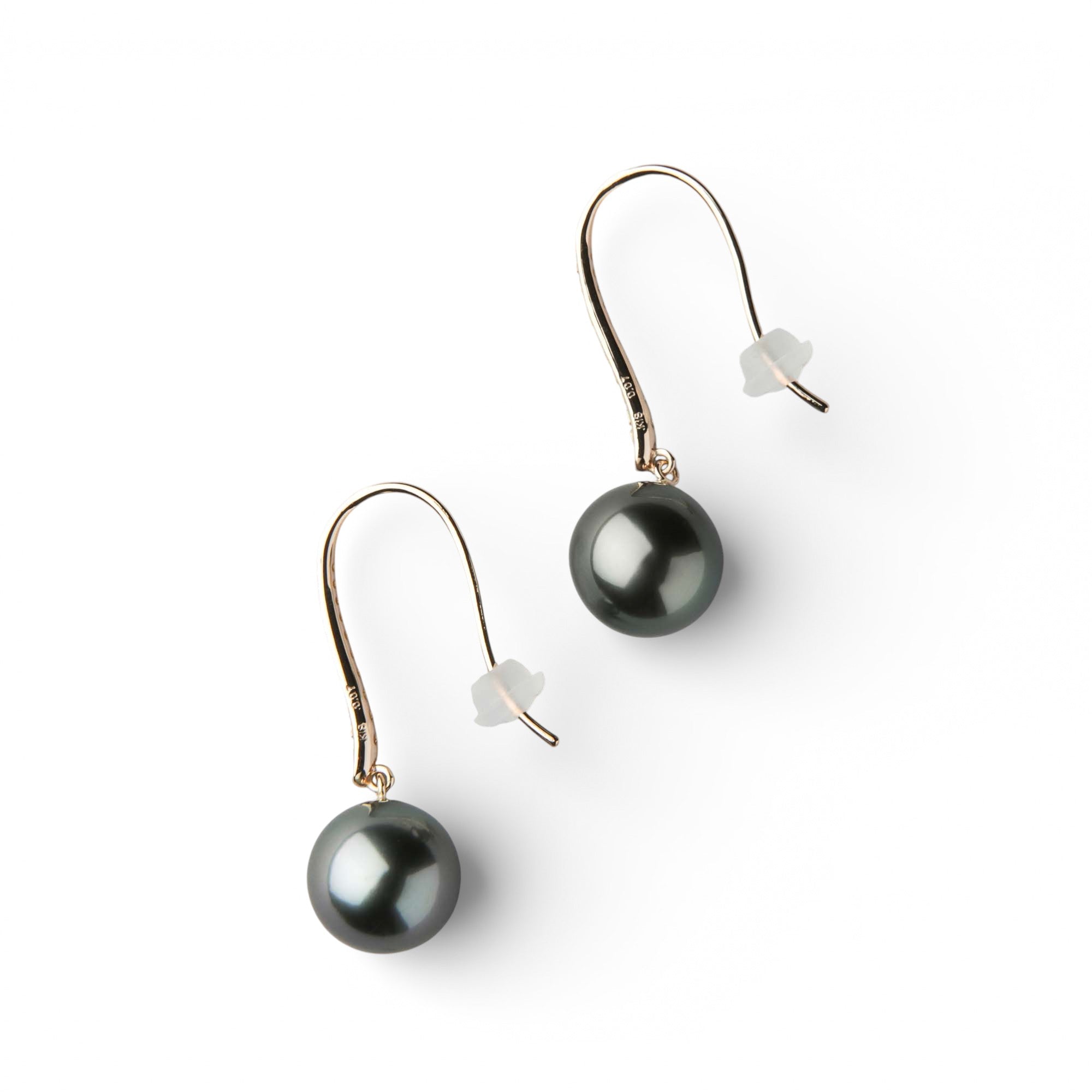 LUXE Tahitian Black Pearl Hook Earrings 9mmUP PT900/K18YG