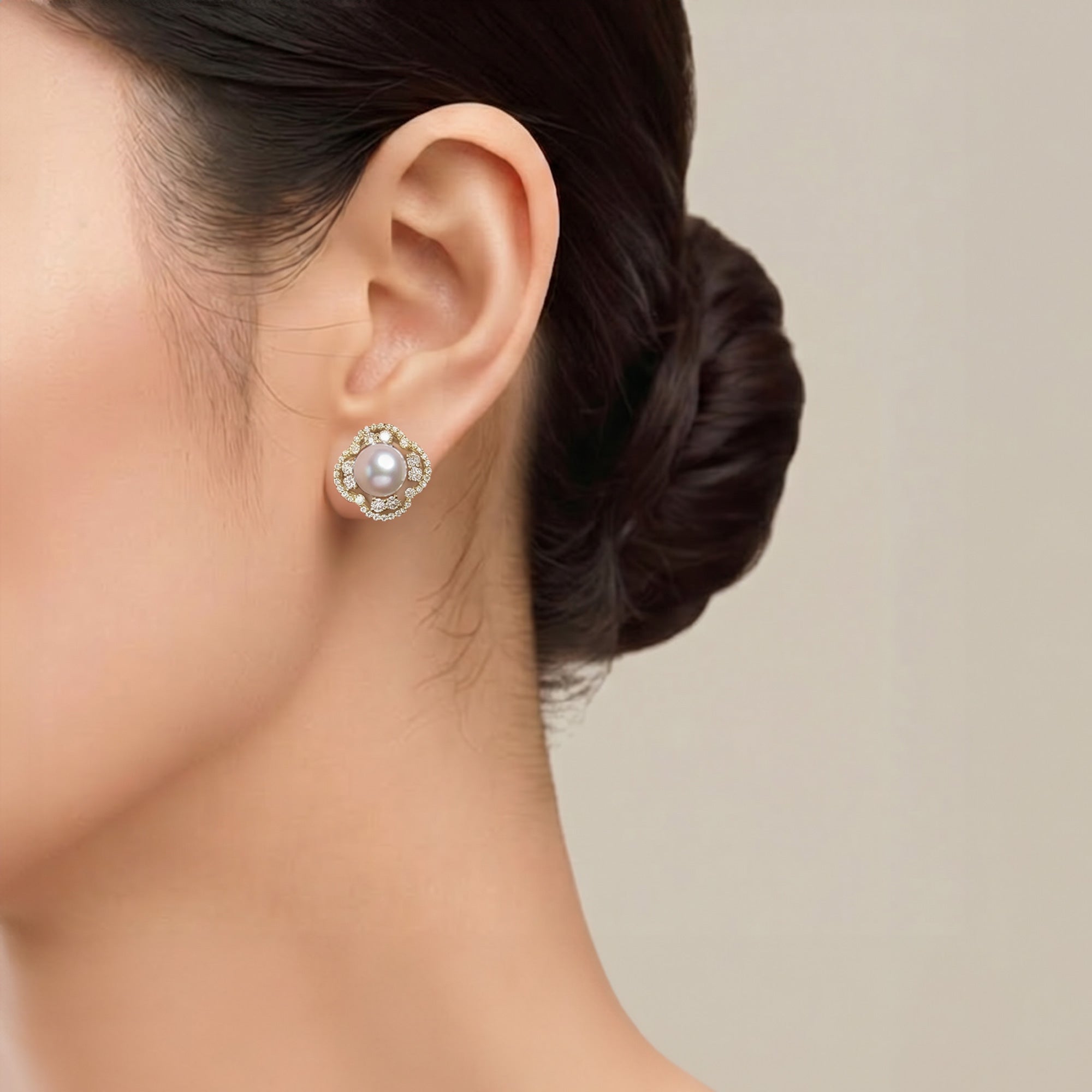 Aurora HANADAMA Akoya Pearl Diamond Earrings 7.0-7.5mm K18YG -TOP Quality-