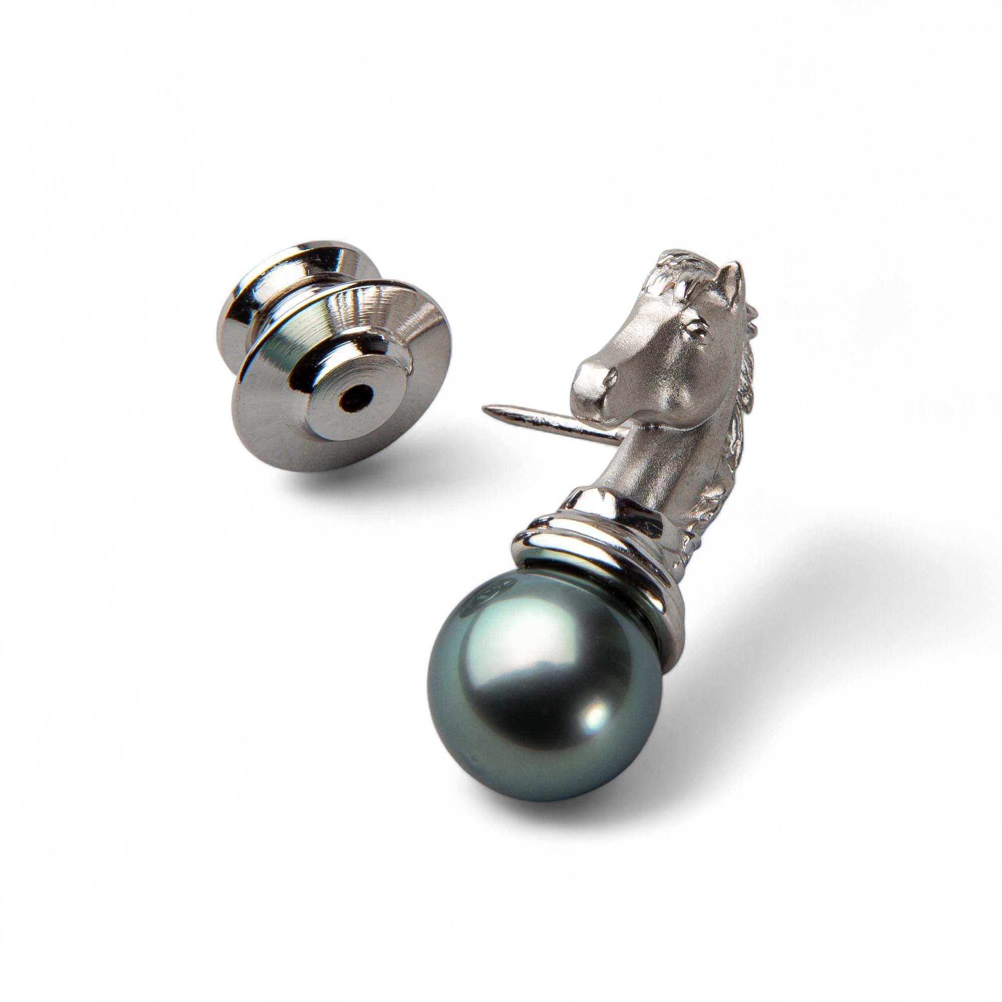 LUXE Tahitian Black Pearl Brooch 9mm UP SV925 Horse