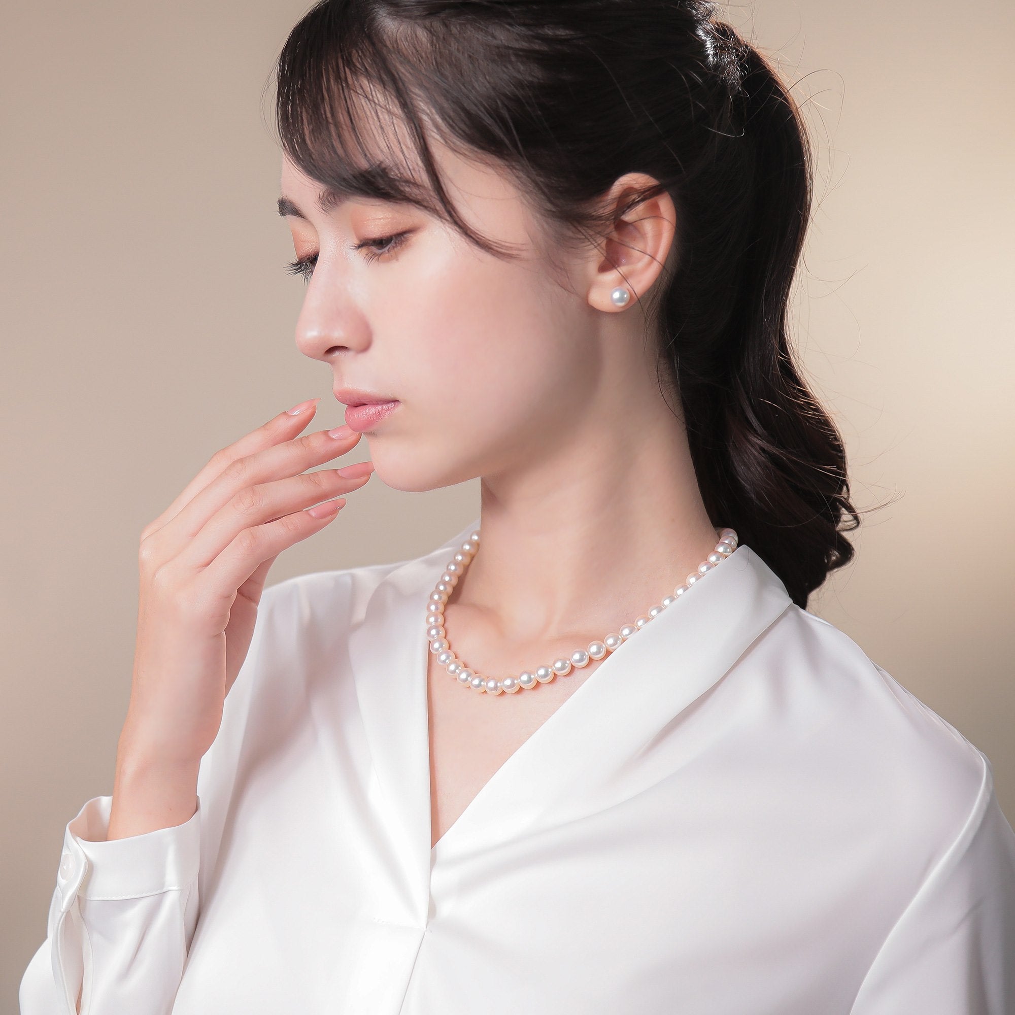 Akoya 珍珠项链套装 8.0-8.5 毫米 - 优质 -