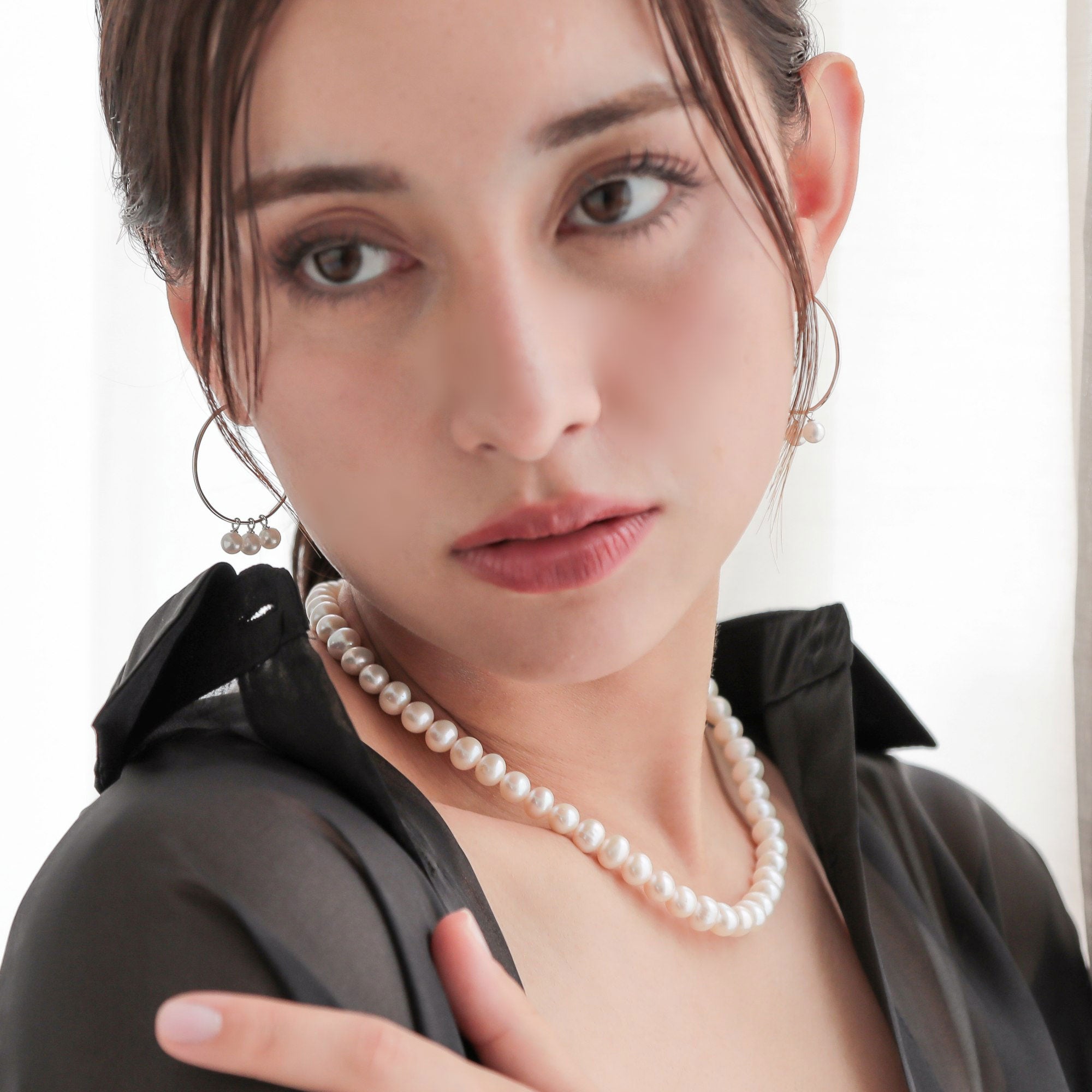 Carina Akoya Pearl Large Hoop Earrings 5.5-6.0mm SV925/K18 Yellow Gold/K14 White Gold