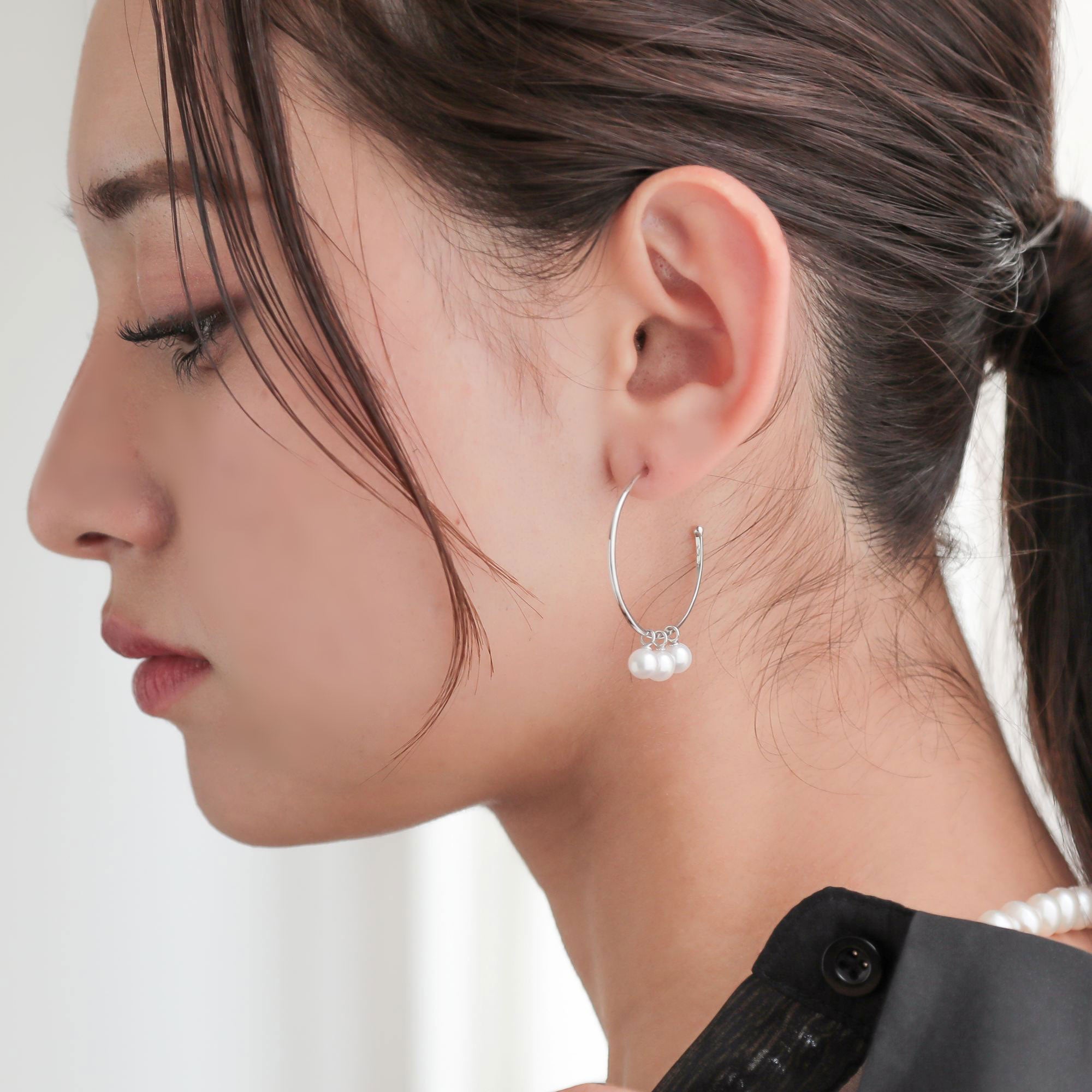 Carina Akoya Pearl Large Hoop Earrings 5.5-6.0mm SV925/K18 Yellow Gold/K14 White Gold