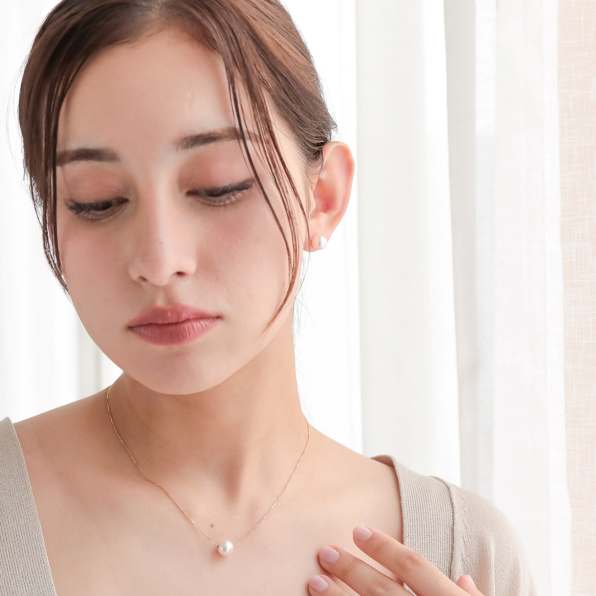 Aurora HANADAMA 日本 Akoya 珍珠吊坠项链 8.5–9.0 毫米 K18YG/PT850 -Premium-