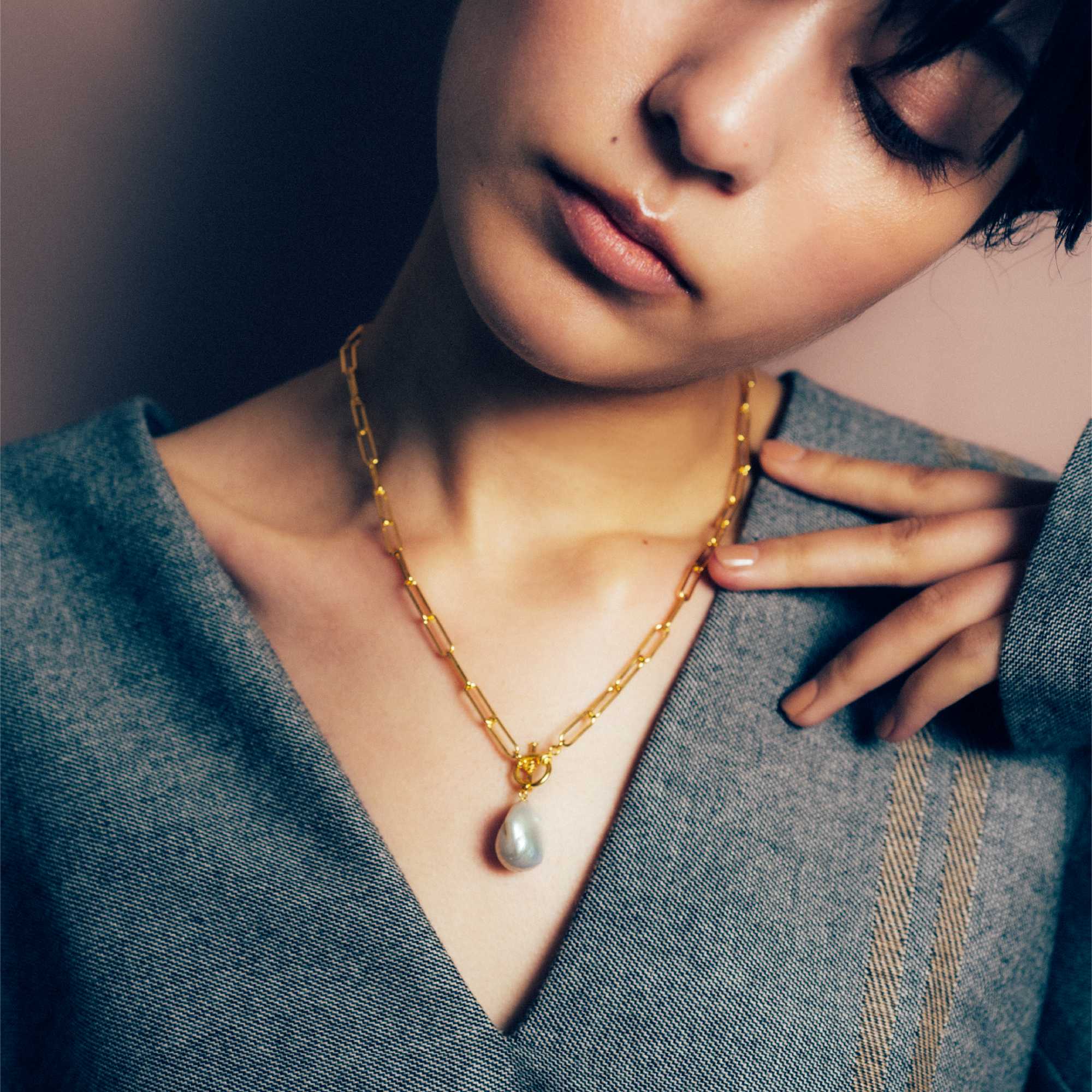 Mireille Baroque Pearl Chain Necklace Freshwater Pearl 12mmUP SV925 GP