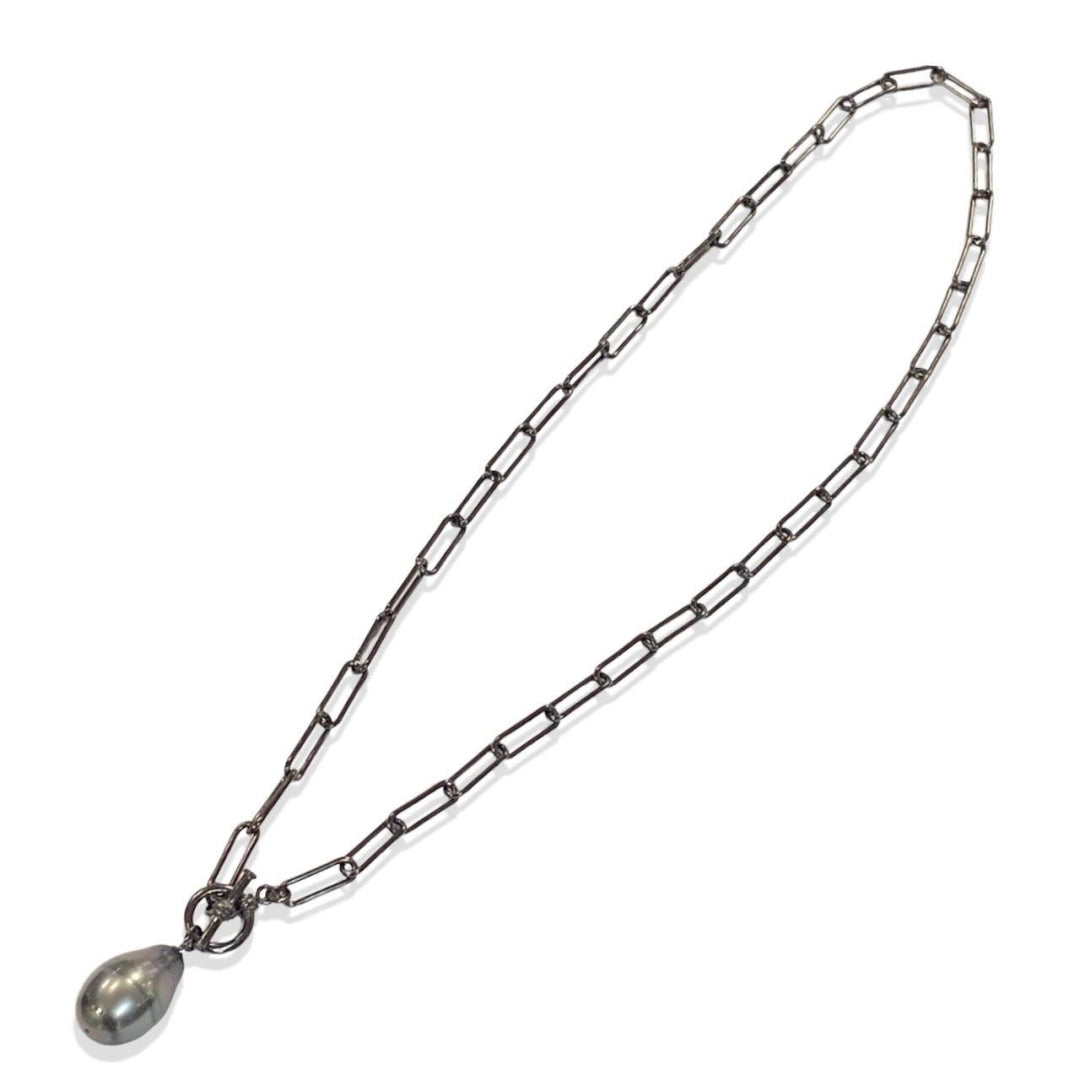 NOIR/Mireille Baroque Pearl Chain Necklace Tahitian Black Pearl 11mmUP SV BP
