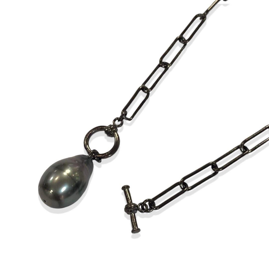NOIR/Mireille Baroque Pearl Chain Necklace Tahitian Black Pearl 11mmUP SV BP