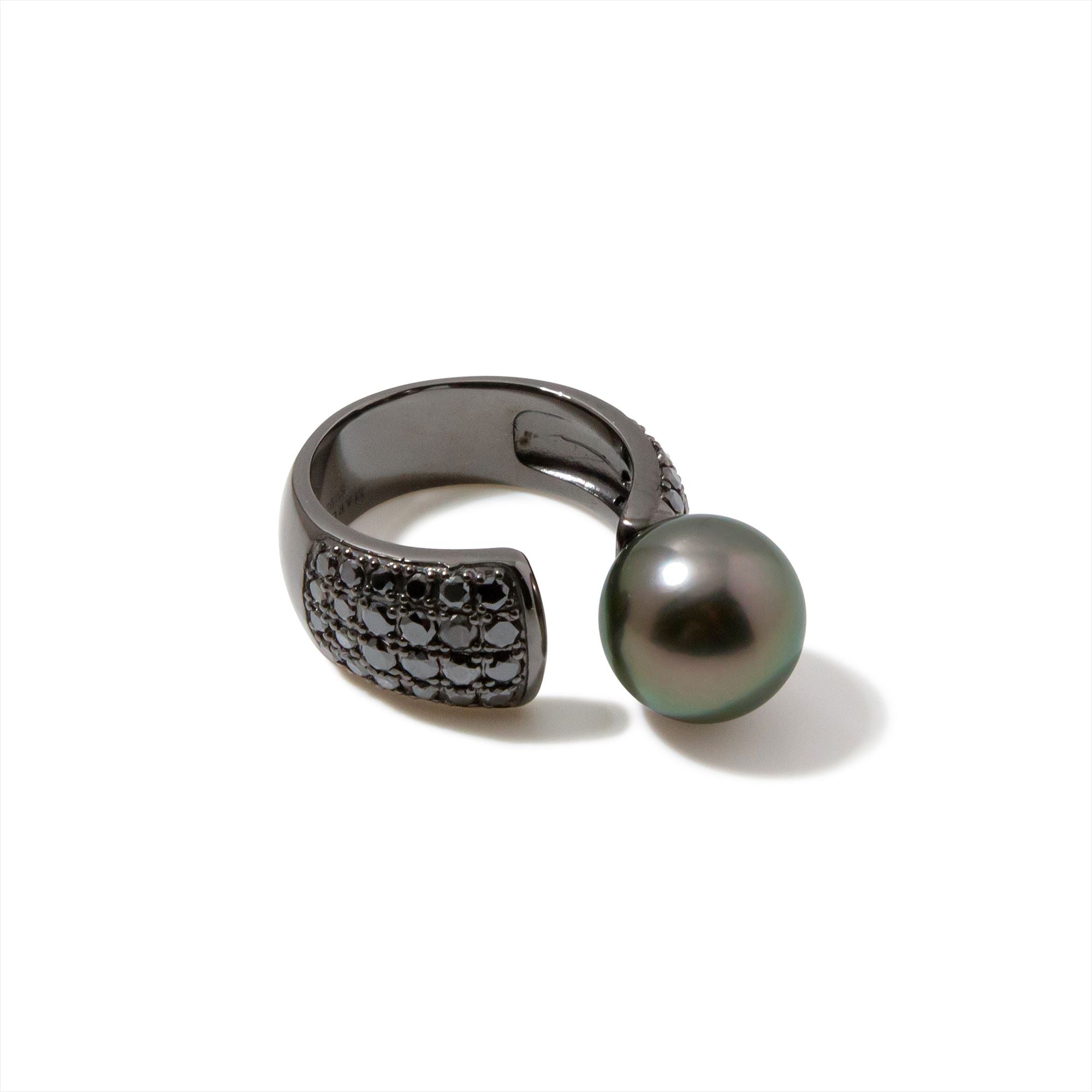 NOIR / Moitie Ring Tahitian Black Pearl 10mmUP SV925 BP with Black Diamond