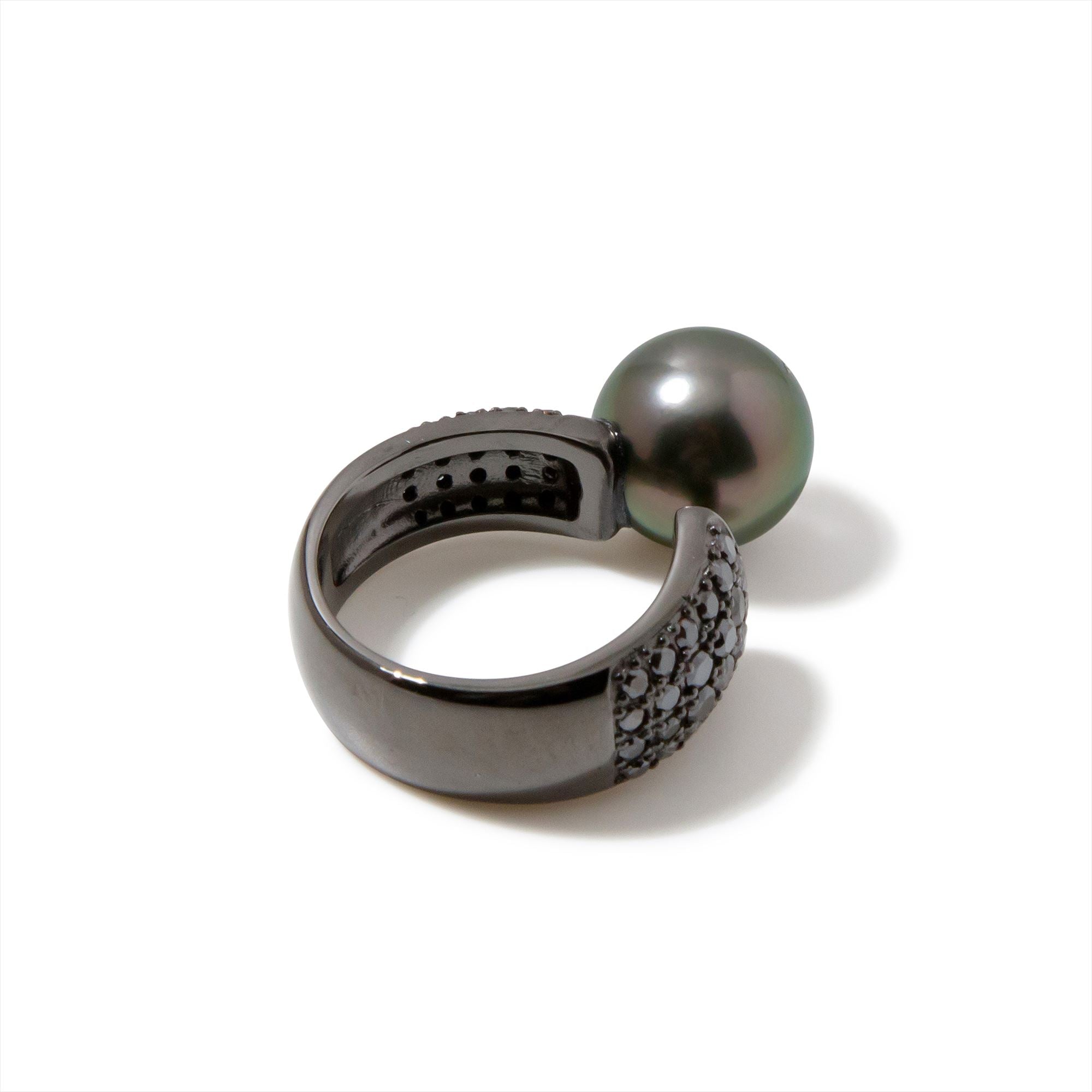 NOIR / Moitie Ring Tahitian Black Pearl 10mmUP SV925 BP with Black Diamond