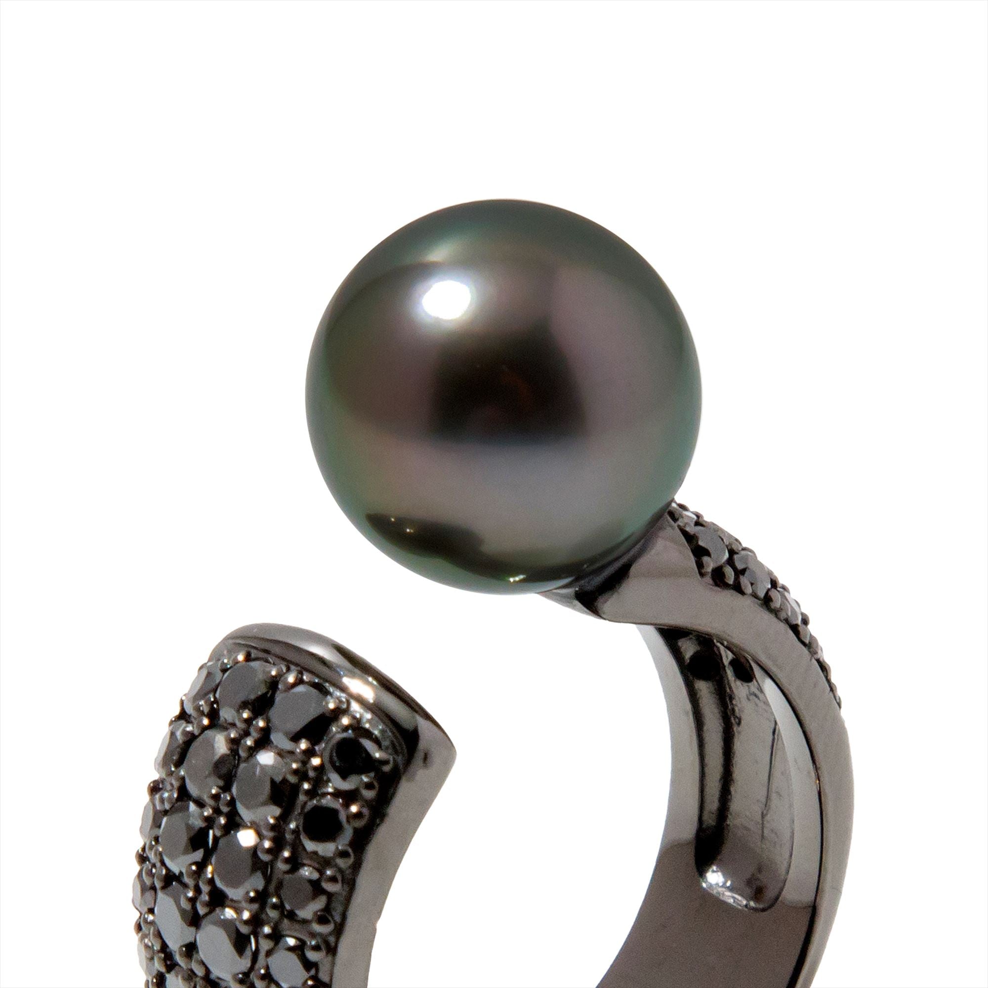 NOIR / Moitie Ring Tahitian Black Pearl 10mmUP SV925 BP with Black Diamond