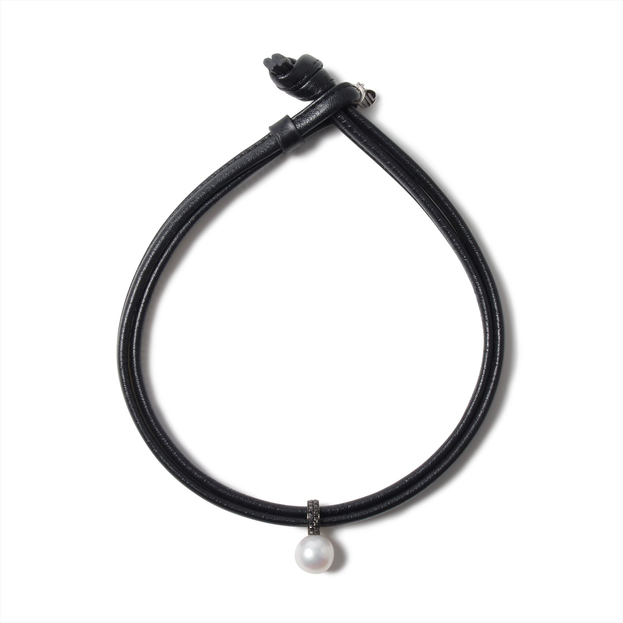 Maya Leather Choker Necklace Freshwater Pearl 12mmUP SV925
