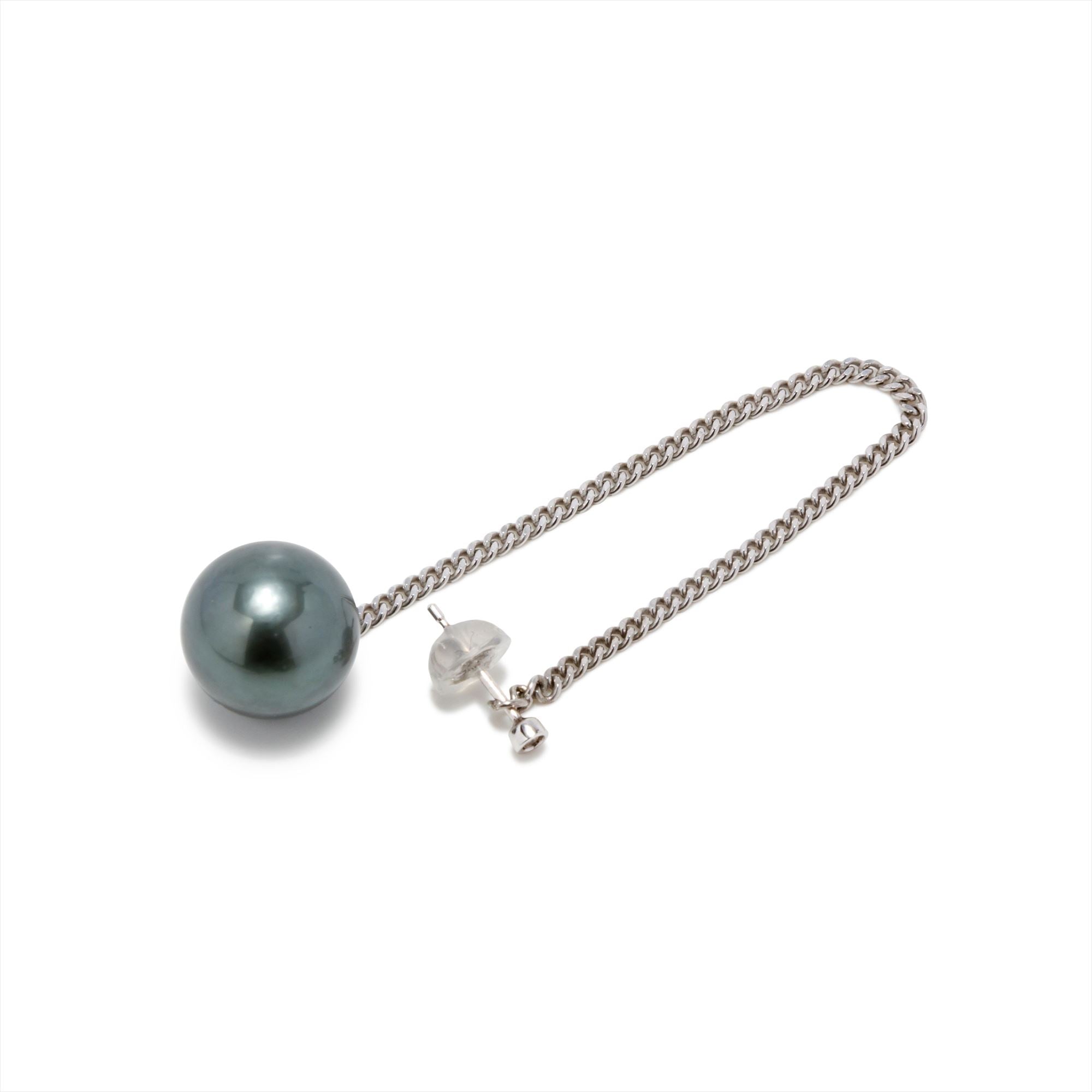 Manon Earring Down Pearl (Single) Tahitian Black Pearl 11mmUP K10WG/SV 8cm