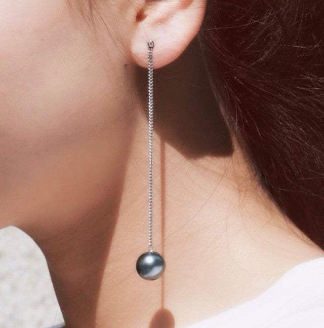 Manon Earring Down Pearl (Single) Tahitian Black Pearl 11mmUP K10WG/SV 8cm