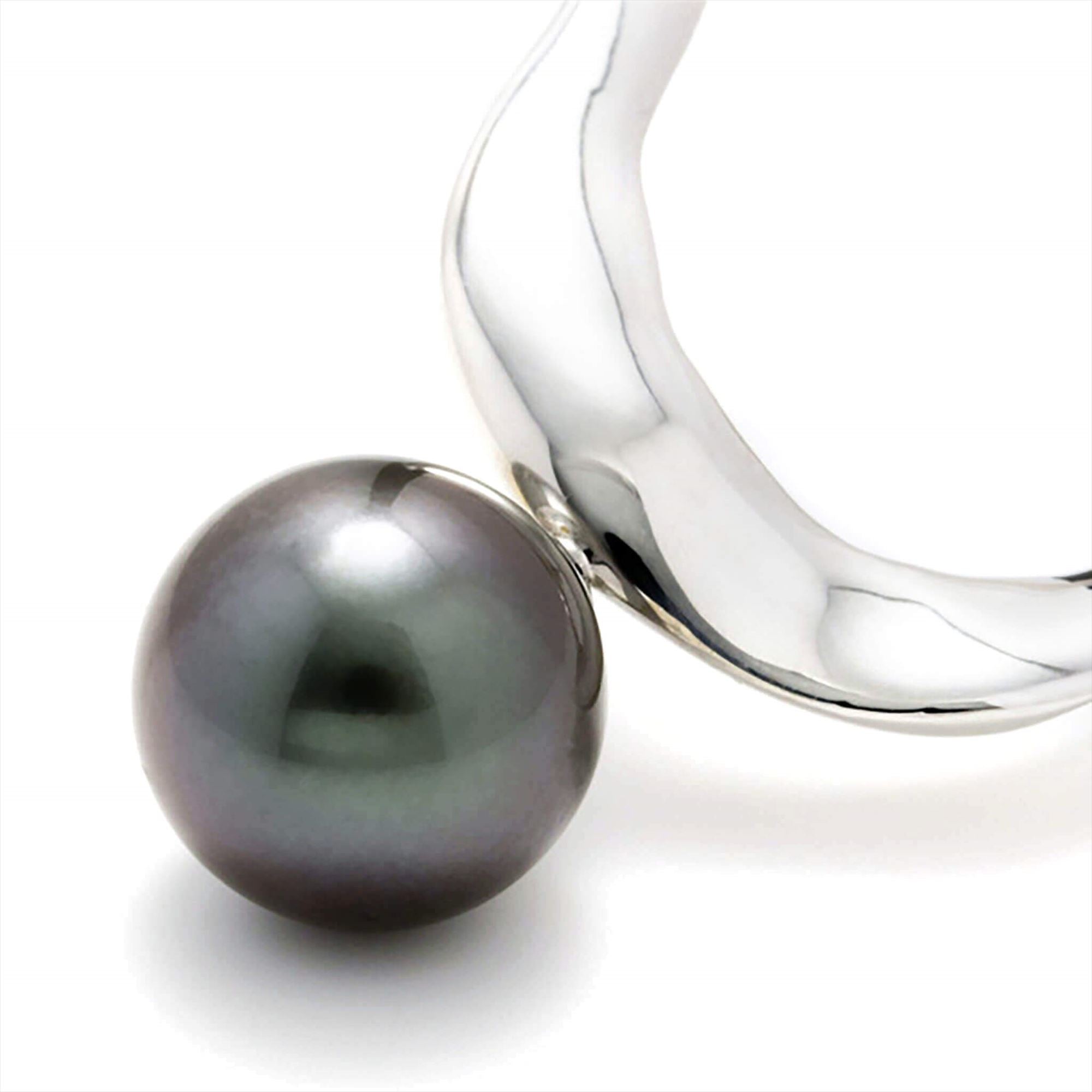 Marissa Earring Wave/Outside (Single) Tahitian Black Pearl 11mmUP K18WG/SV