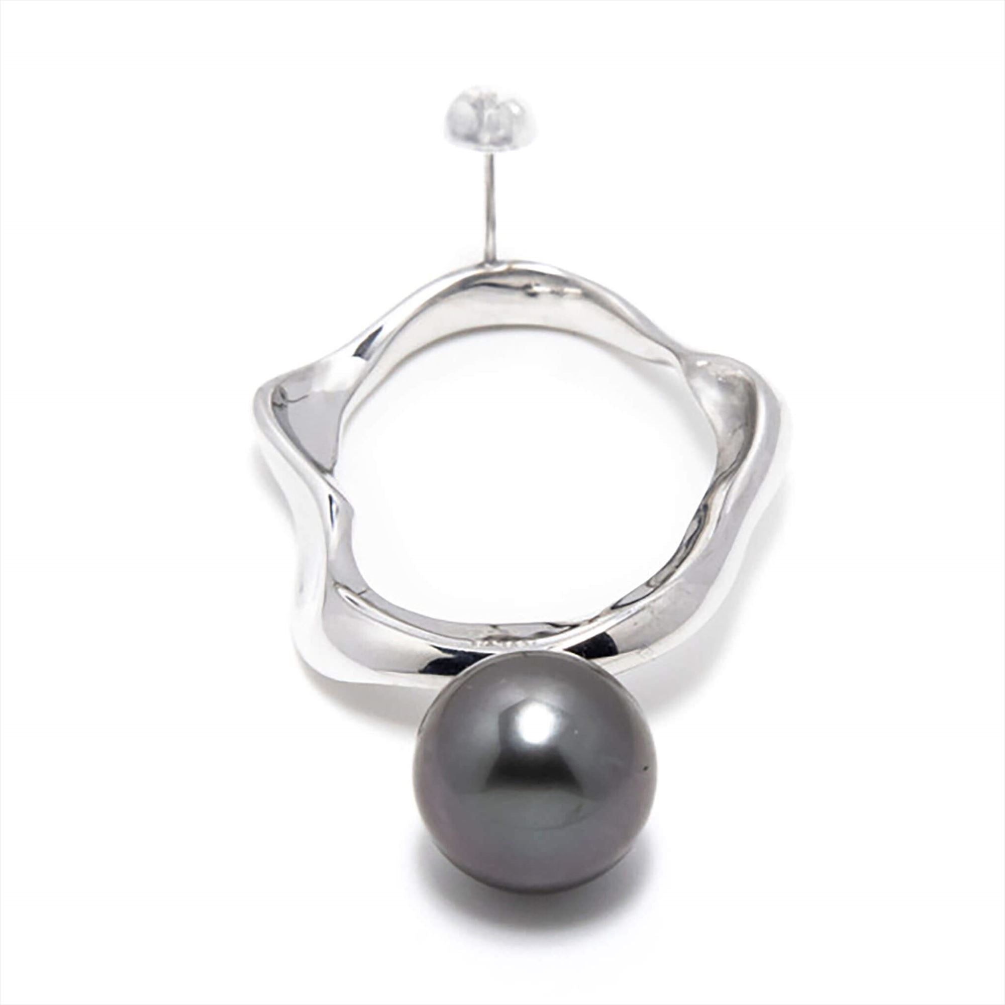 Marissa Earring Wave/Outside (Single) Tahitian Black Pearl 11mmUP K18WG/SV