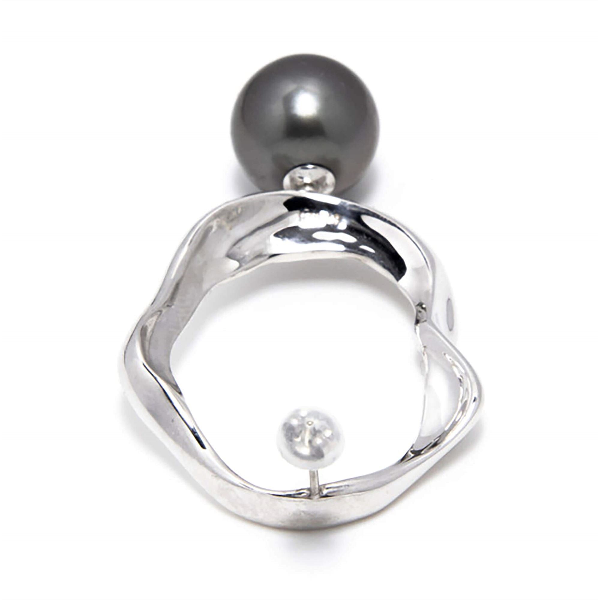 Marissa Earring Wave/Outside (Single) Tahitian Black Pearl 11mmUP K18WG/SV