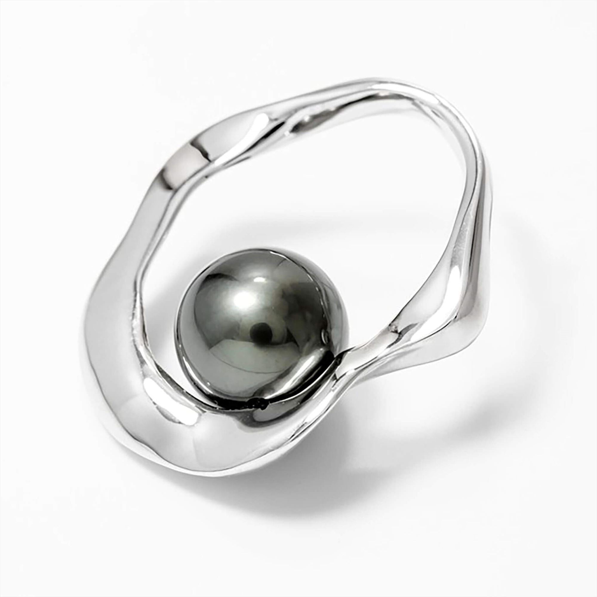 Marissa Earring Wave/Inside (Single) Tahitian Black Pearl 11mmUP K18WG/SV