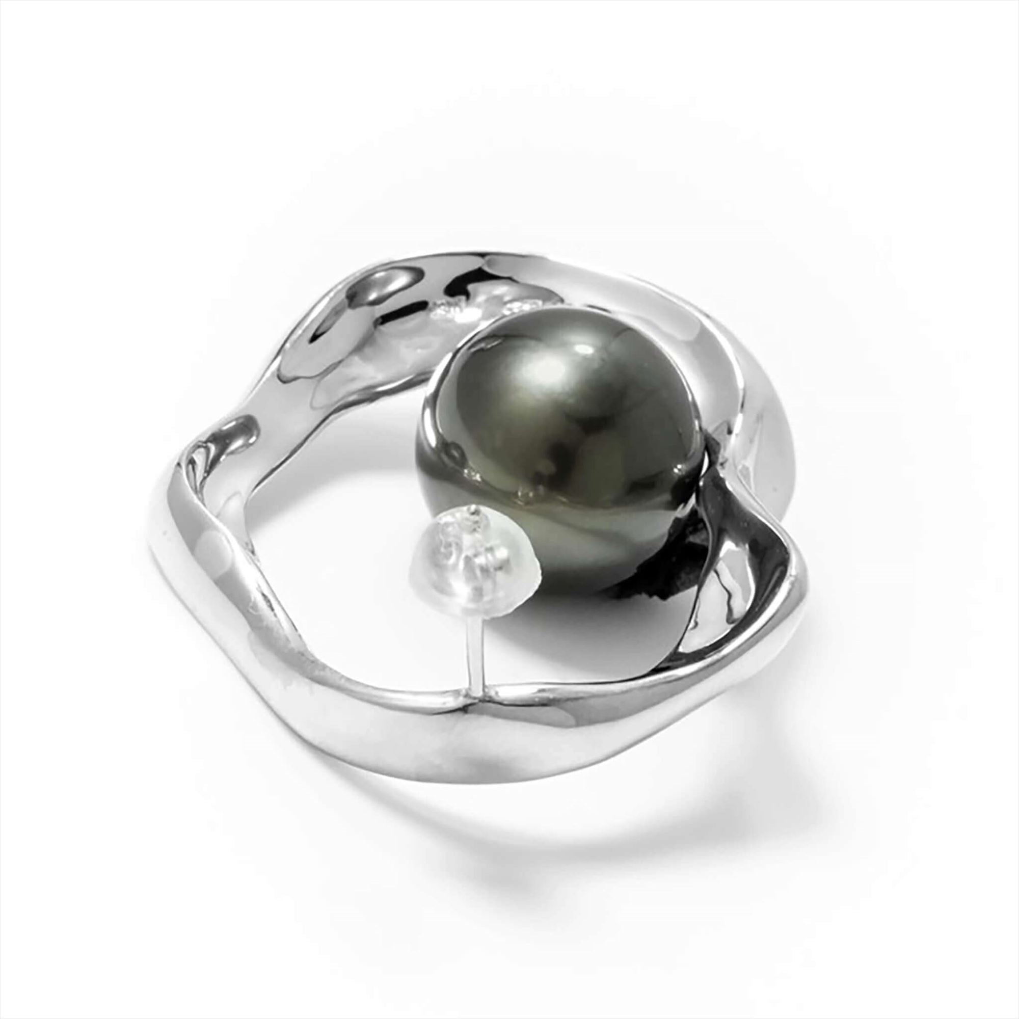 Marissa Earring Wave/Inside (Single) Tahitian Black Pearl 11mmUP K18WG/SV