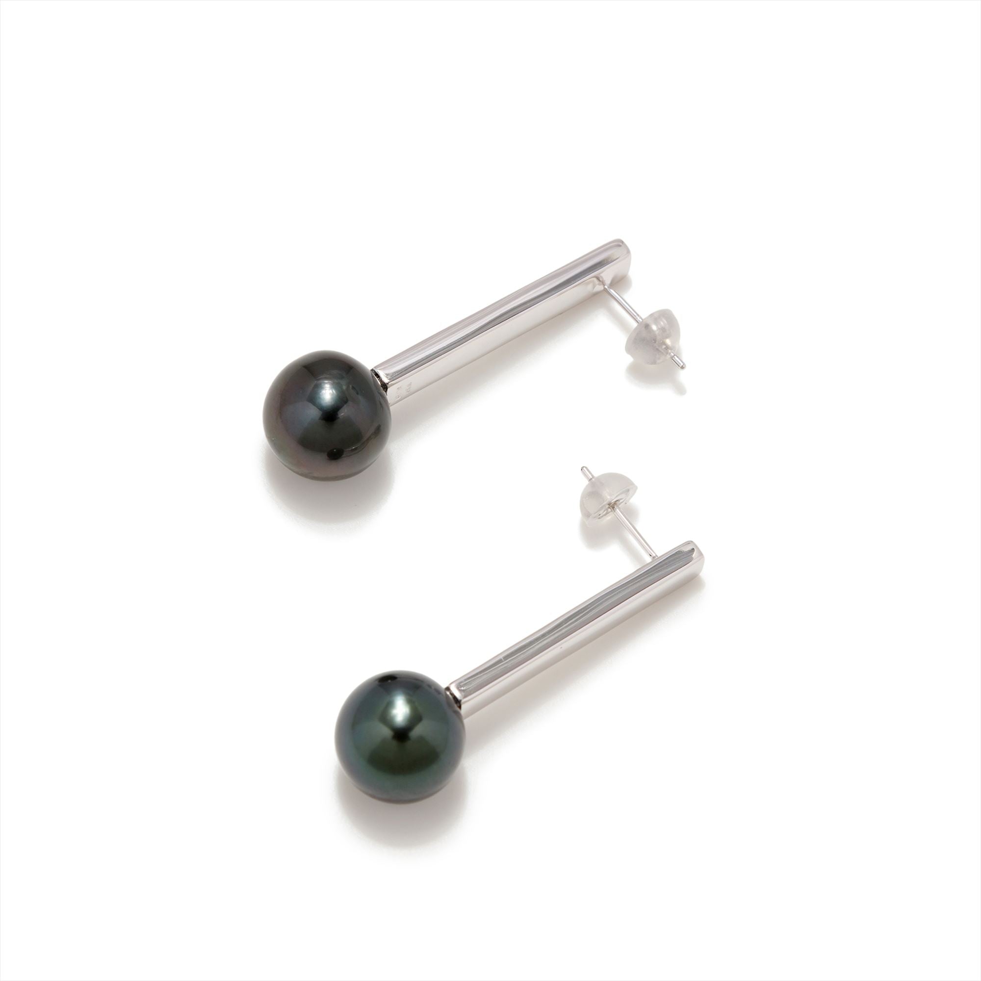 Rectangle Earrings Tahitian Black Pearl 10mmUP K18WG/SV925