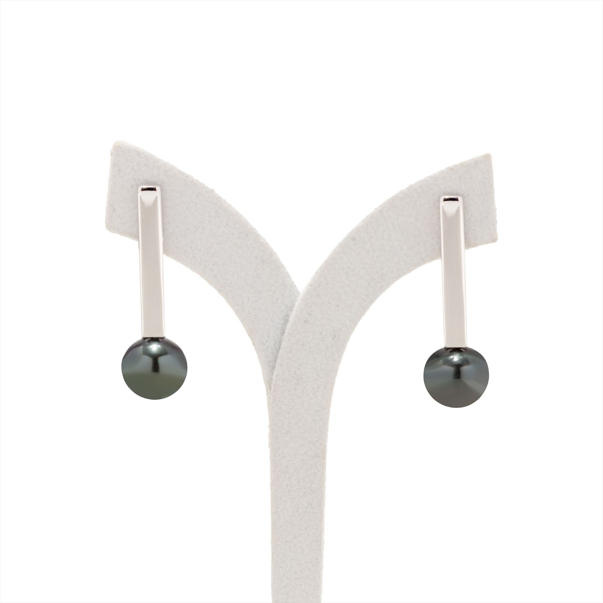 Rectangle Earrings Tahitian Black Pearl 10mmUP K18WG/SV925