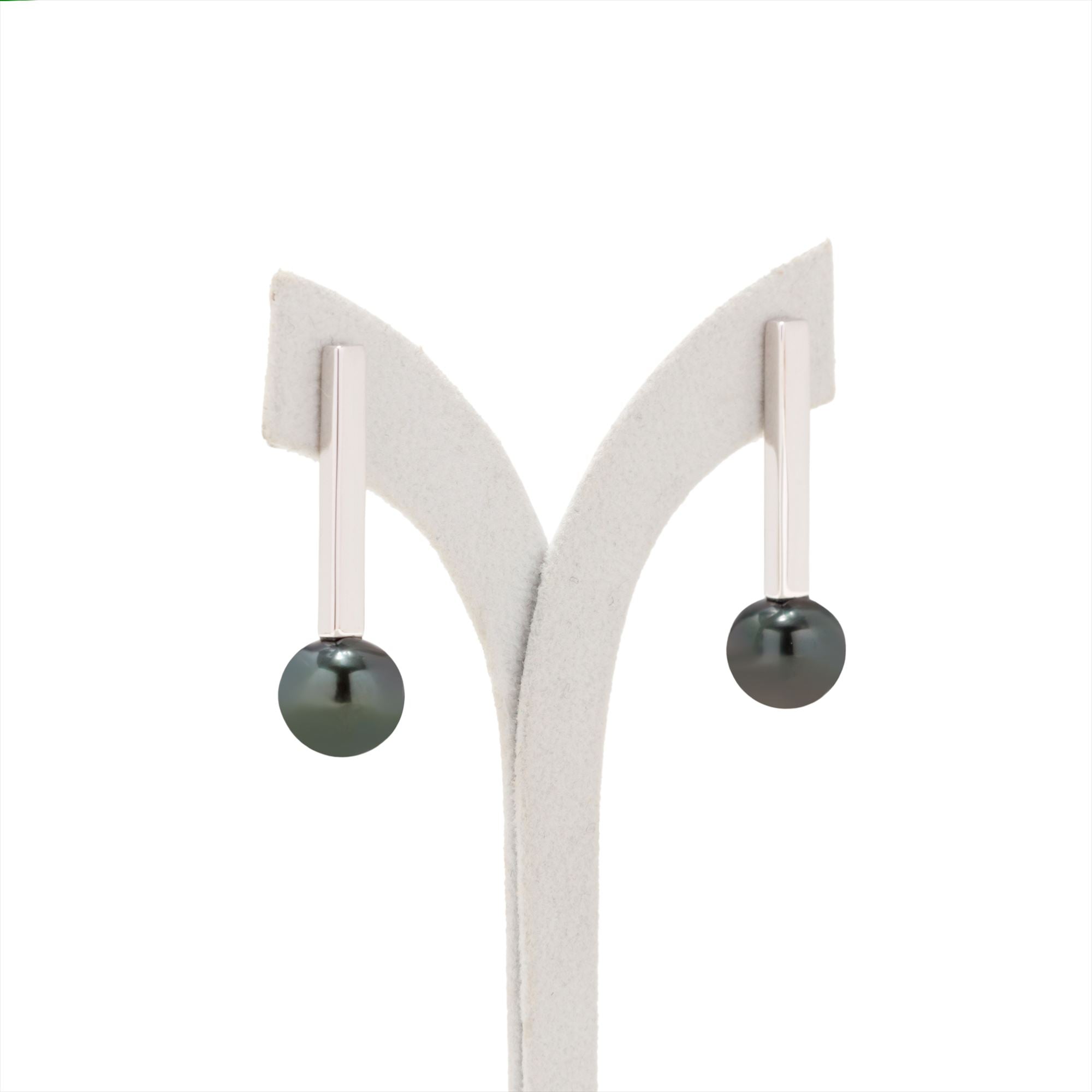 Rectangle Earrings Tahitian Black Pearl 10mmUP K18WG/SV925