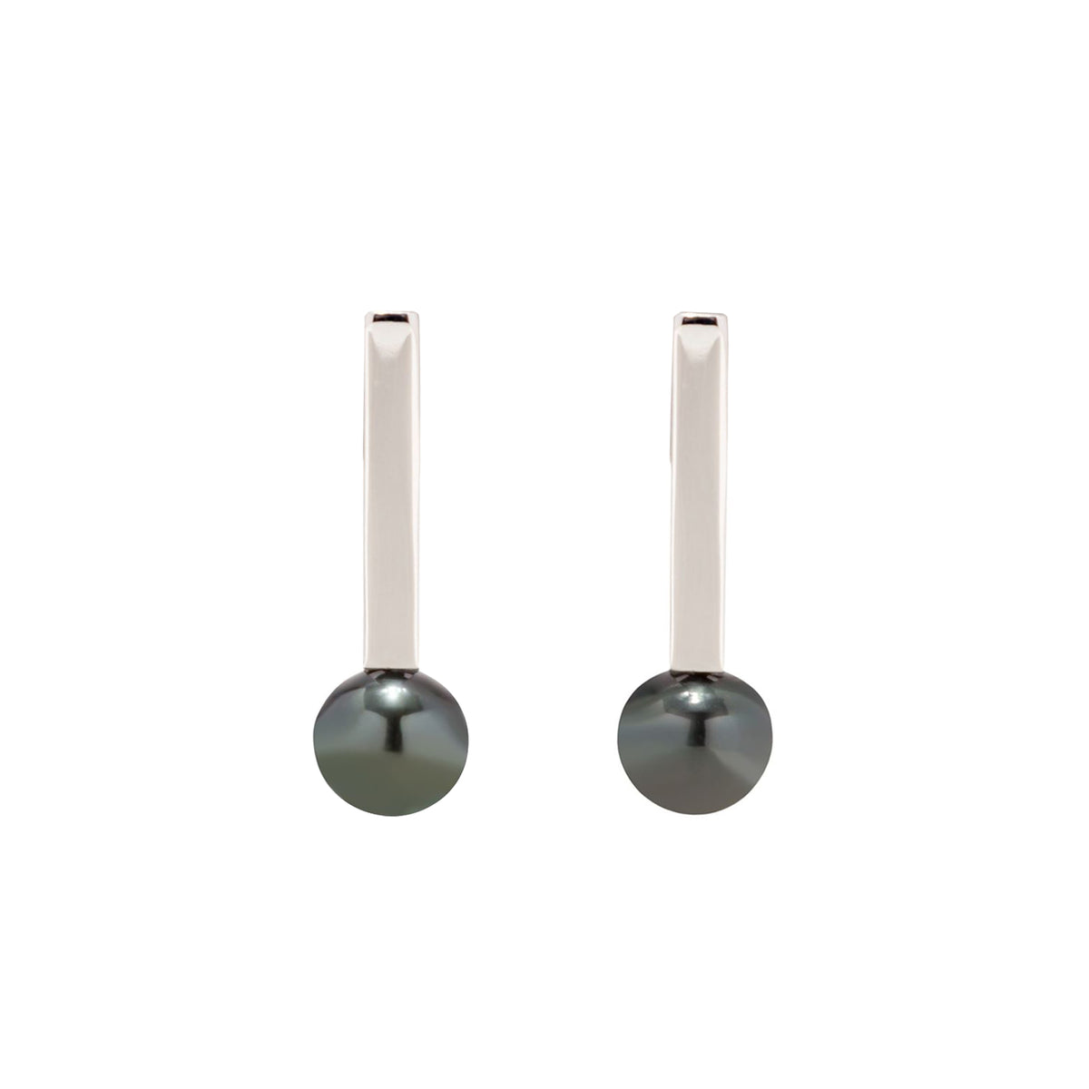 Rectangle Earrings Tahitian Black Pearl 10mmUP K18WG/SV925