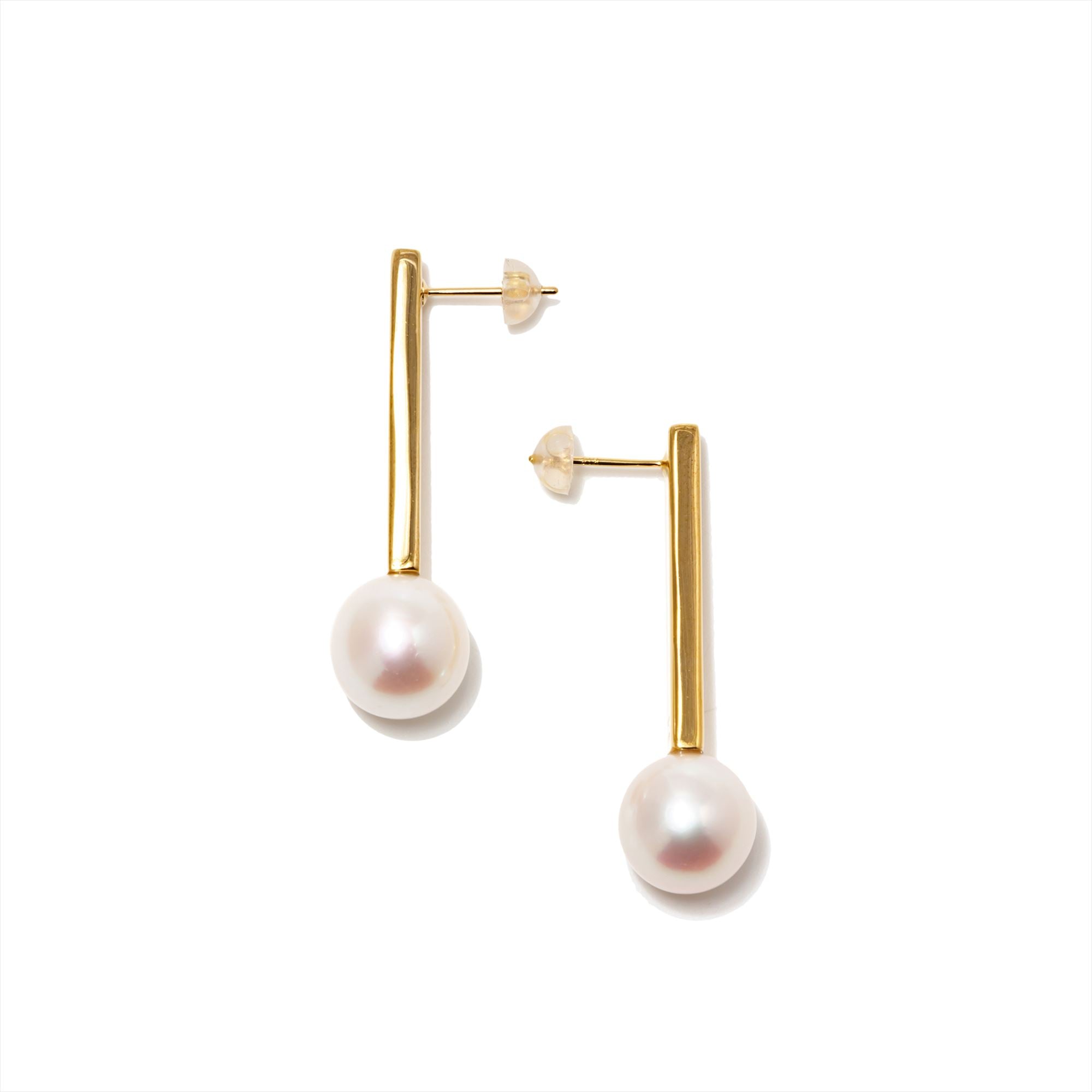 Rectangle Earrings/Clip-on Freshwater Pearl 10mmUP White K18YG/SV925 GP